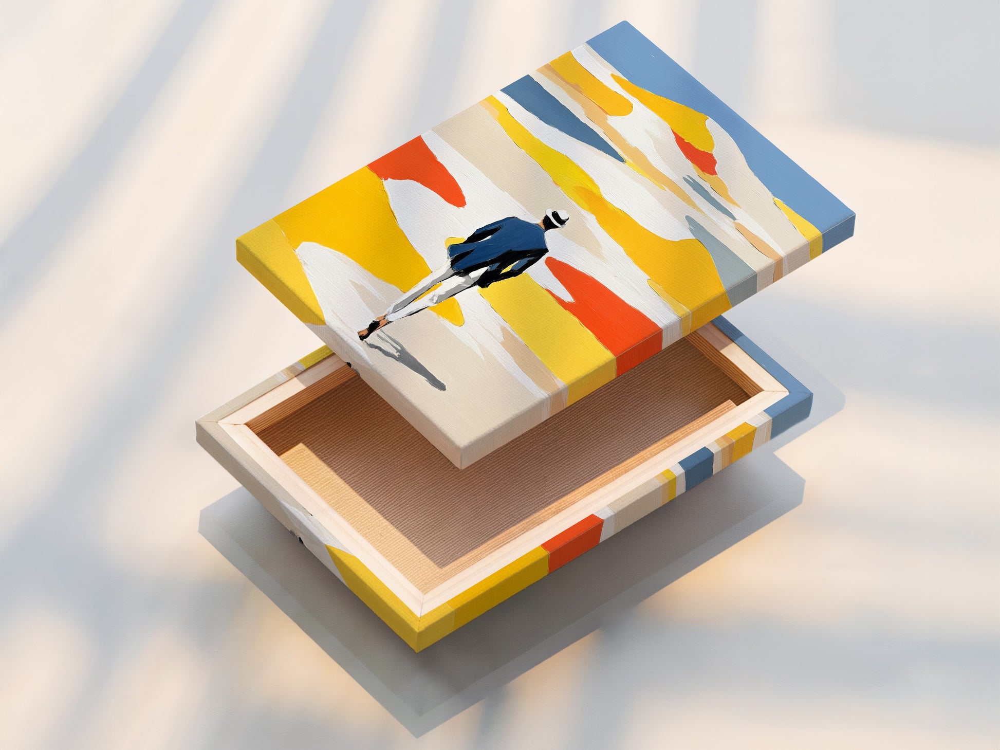 A stretched canvas print of abstract figure art. The artwork is ready to hang adding instant style to your space. The stretched canvas provides a gallery wrapped look. Perfect for modern minimalist decor and contemporary art lovers.