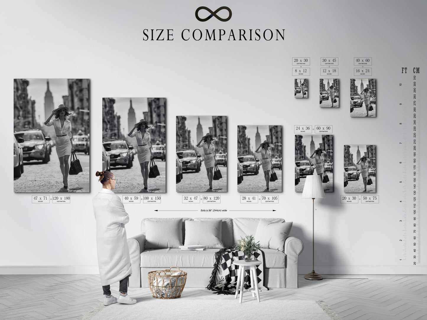 Consult our size comparison chart to find the perfect fit. See how different sizes look in a real interior setting. This chart helps you visualize the ideal dimensions for your artwork. Ensure your art complements your space perfectly.