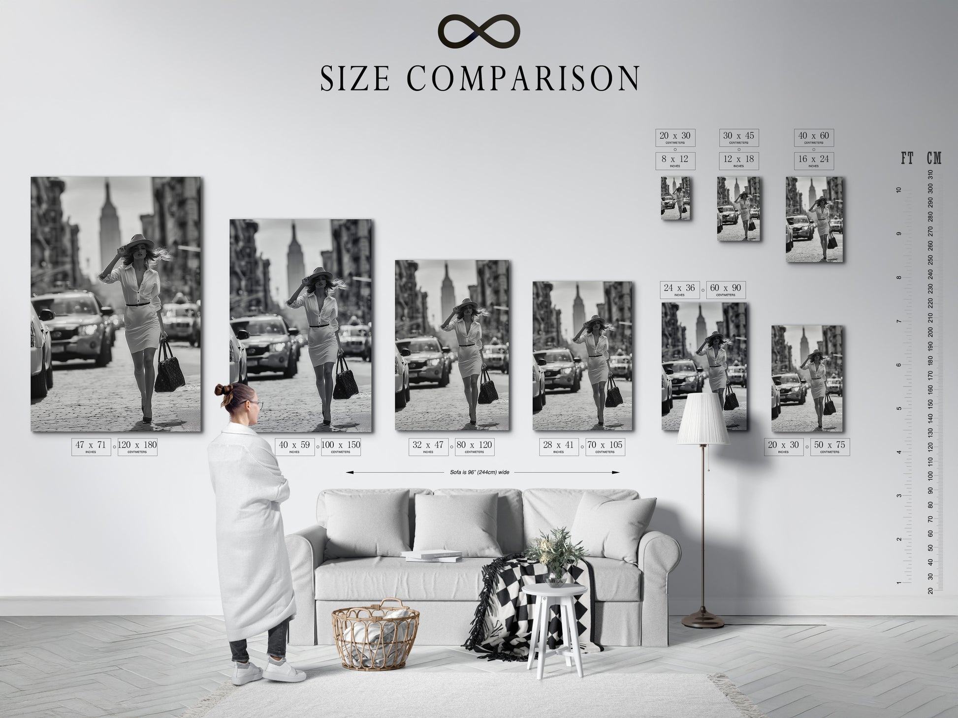 Consult our size comparison chart to find the perfect fit. See how different sizes look in a real interior setting. This chart helps you visualize the ideal dimensions for your artwork. Ensure your art complements your space perfectly.