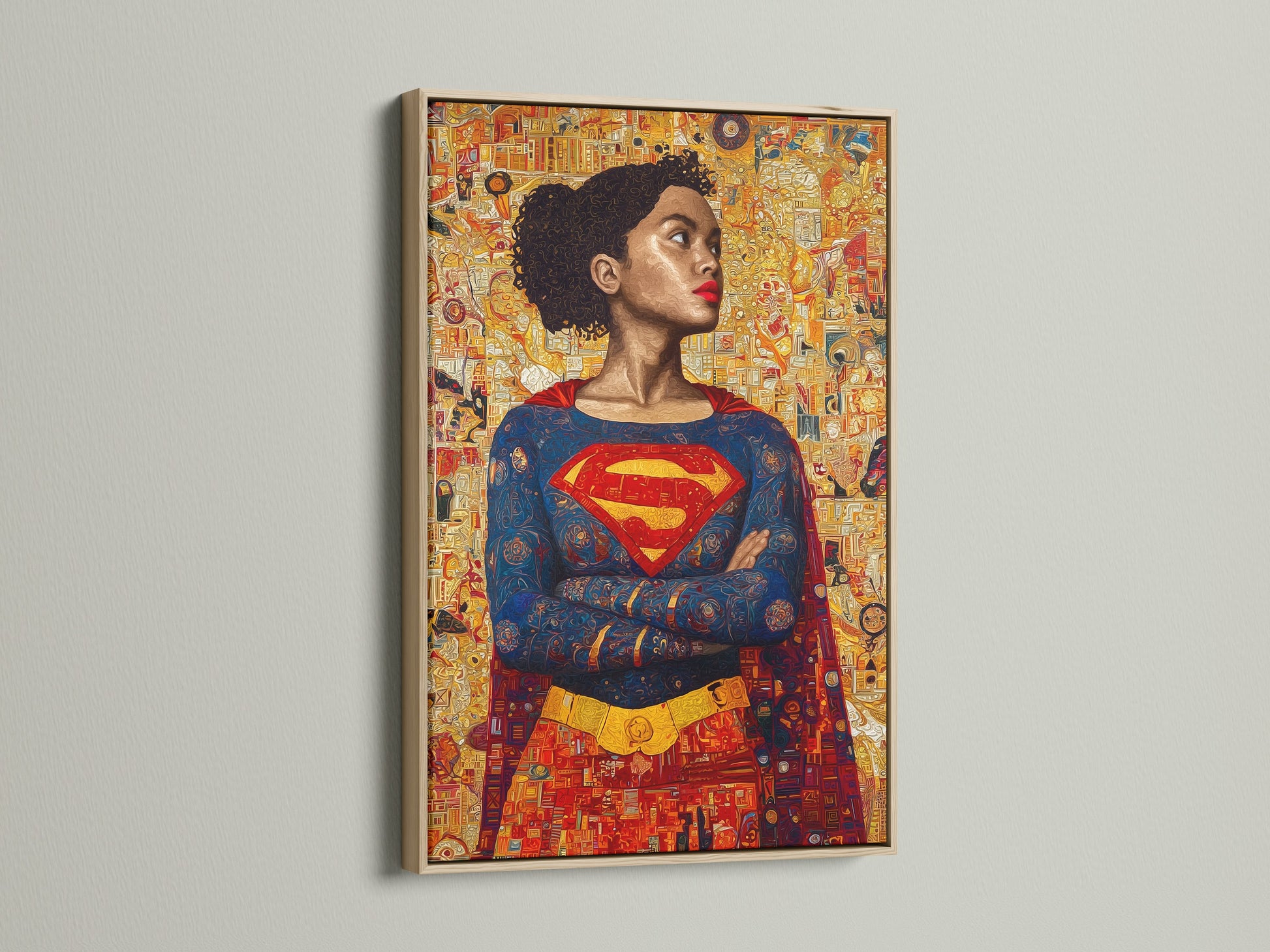 This image features an oak frame. The oak frame enhances the artwork's appeal. Oak offers a natural and warm aesthetic. Perfect for adding a touch of rustic charm. Discover how an oak frame can transform your artwork. It creates a timeless display.