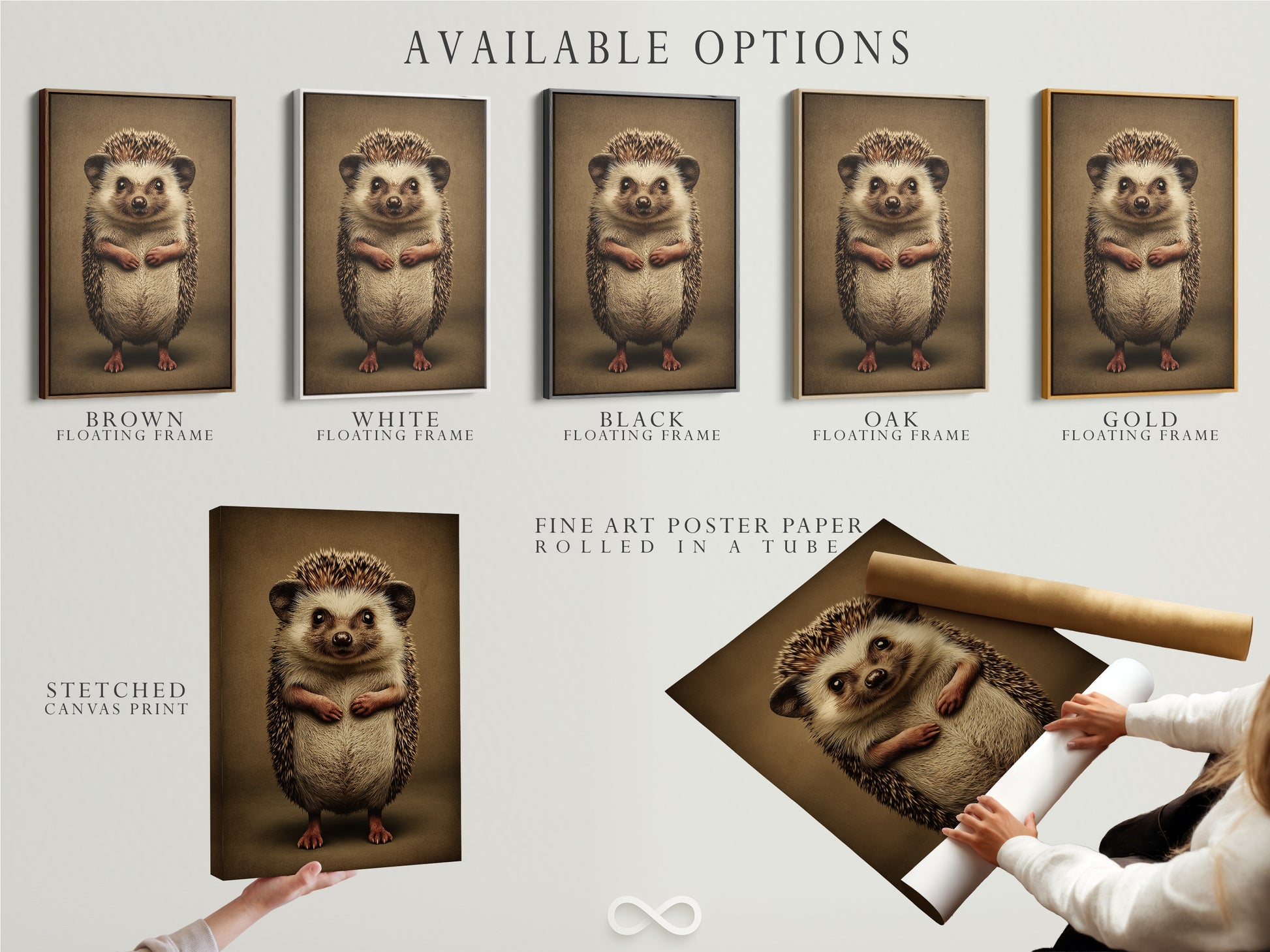 Available options for hedgehog art: stretched canvas print fine art poster paper and floating frame. Choose the perfect option for your home. Find the best option for your budget. Get yours now.