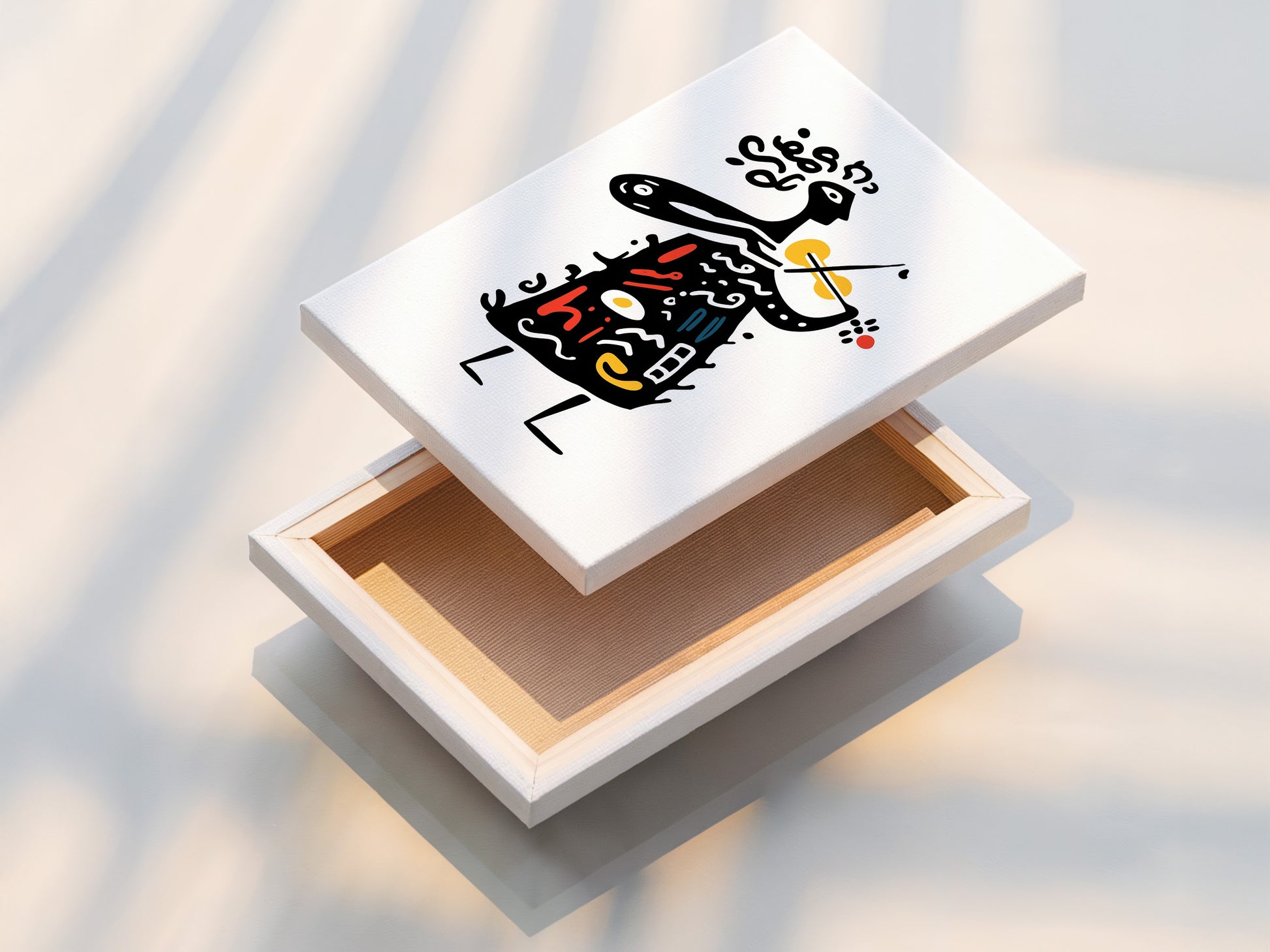 Stretched canvas print displaying vibrant artwork. The canvas print brings out the art's texture. The artwork features an abstract person playing the violin. Stretched canvas prints are ready to hang and enjoy. Perfect for adding art to any space.