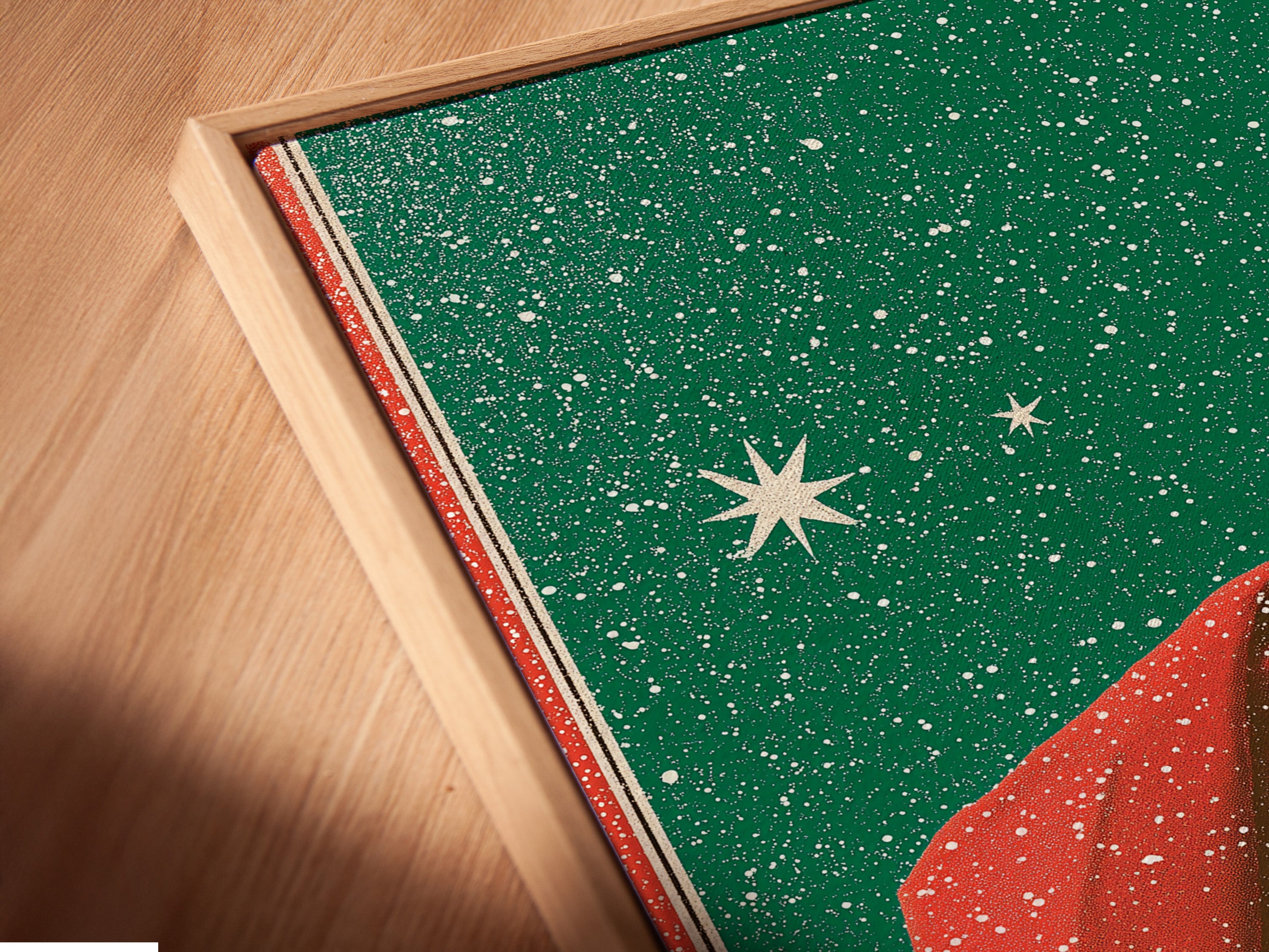 A close-up angled view of a canvas print. The canvas is displayed in a floating frame. Floating frames create a modern gallery look. The art seems to float freely. Explore the depth and texture of canvas prints.