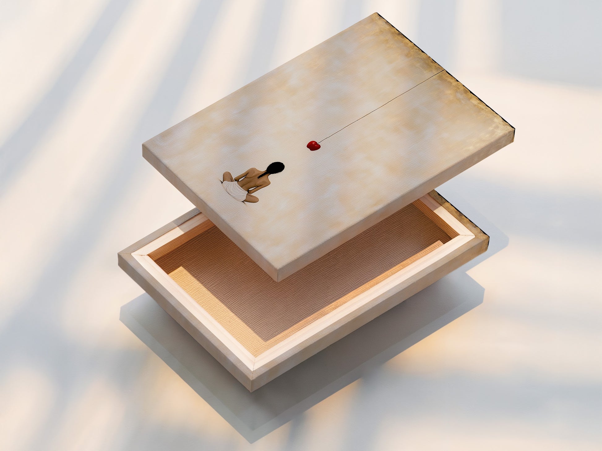 The stretched canvas print of minimalist meditation artwork. Ready to hang and enjoy. The zen wall art brings a sense of calm. It enhances any living room bedroom or yoga studio.