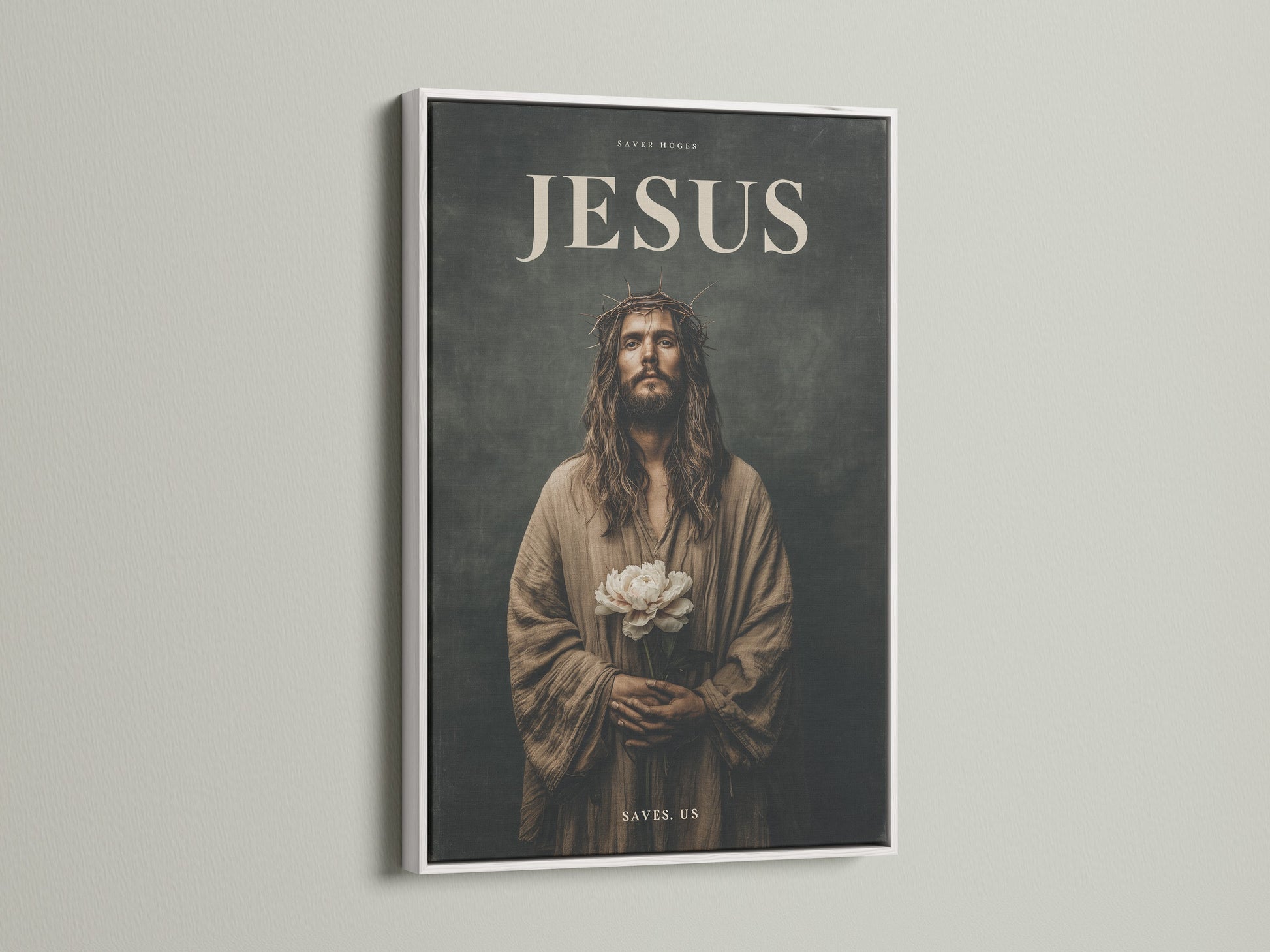 Artwork displayed in a white frame. The white frame offers a clean modern look. It is a versatile choice for any room. See how a white frame can brighten your art. It enhances the artwork. It adds a touch of elegance to the portrait.