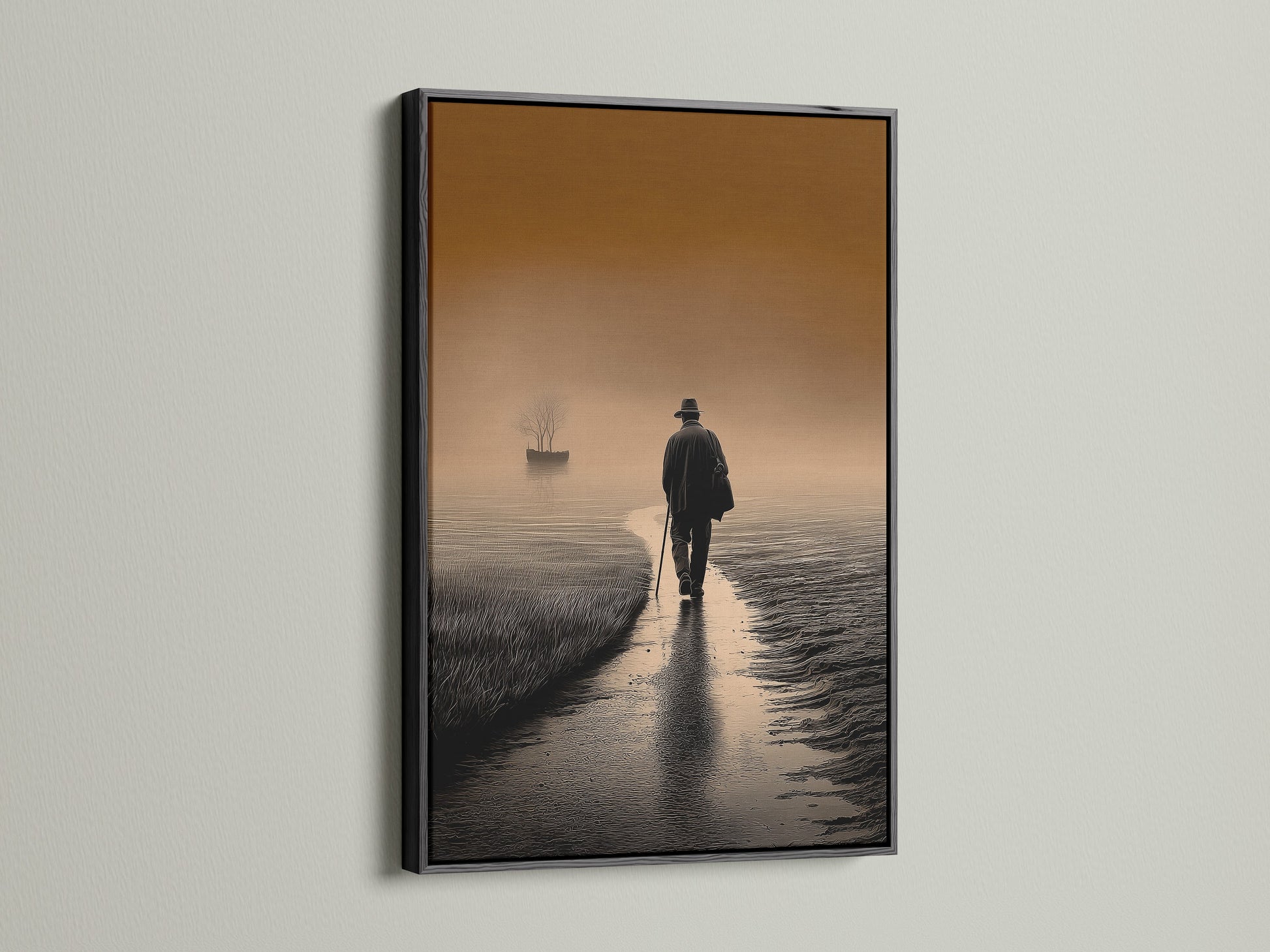 Artwork showcased in a sleek black frame. The black frame provides a bold and sophisticated look. It adds contrast and drama to the artwork. Suitable for various interior styles. Experience the elegance of black frames. They make a statement.