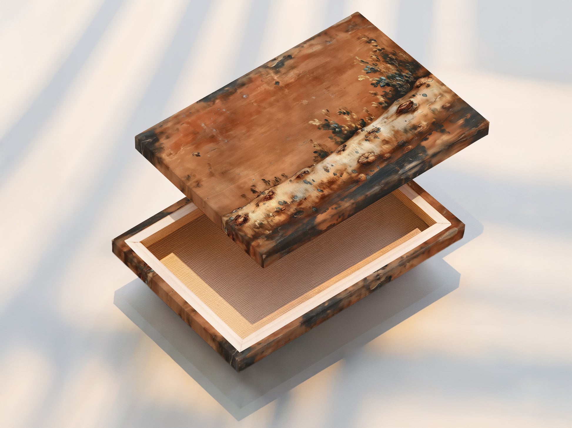 Stretched canvas print of weathered metal artwork. The canvas enhances the texture. The artwork looks great on canvas. The stretched canvas is ready to hang. The weathered metal print is vibrant. The rustic artwork is perfect for any room. The canvas adds depth and dimension.