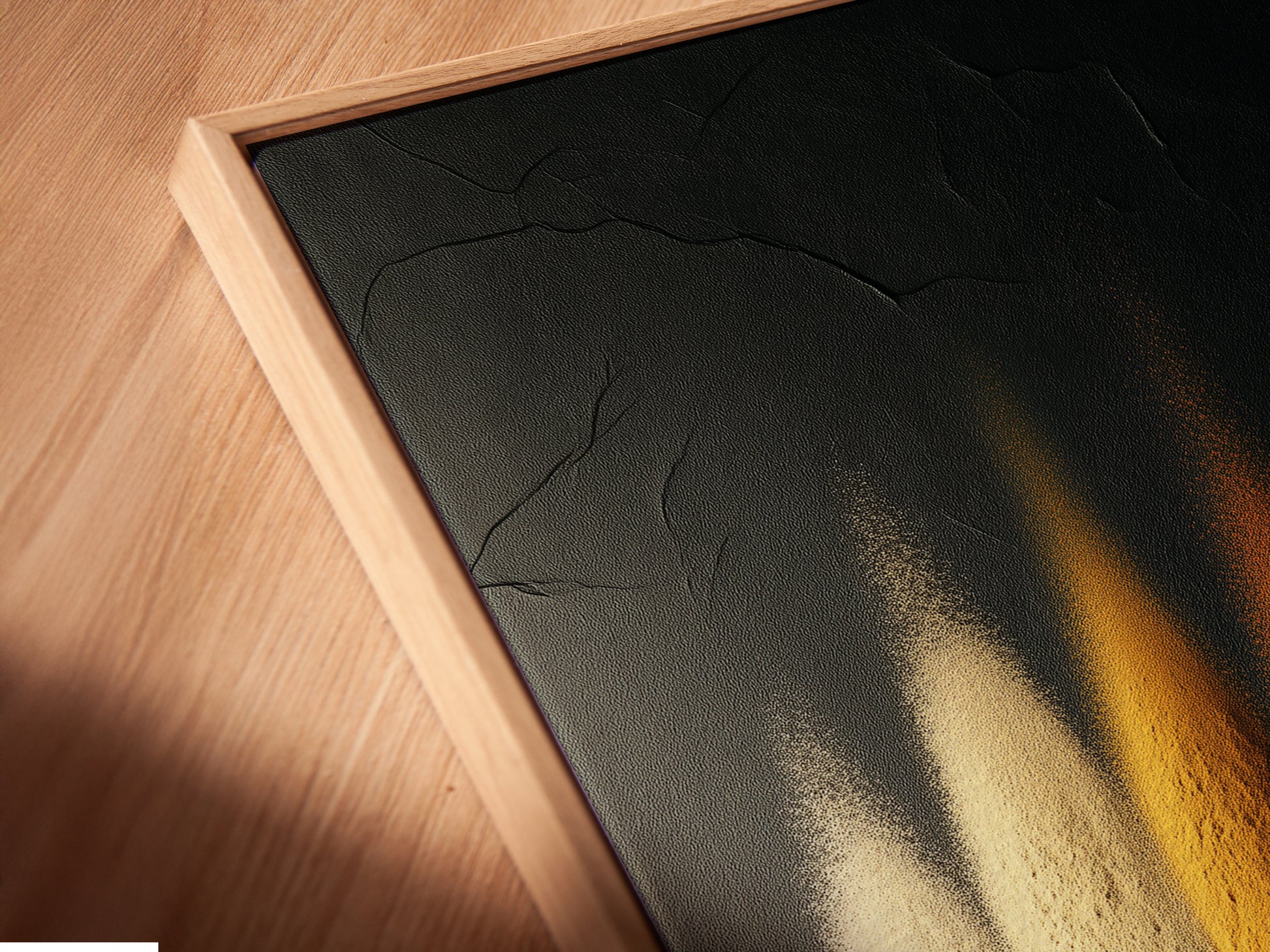 A close up of the floating frame option for the Spice Spoons canvas print. This Culinary wall art adds a modern touch to any kitchen. Perfect for foodies and chefs looking to enhance their decor. It is sophisticated wall decor for minimalist modern or industrial spaces.