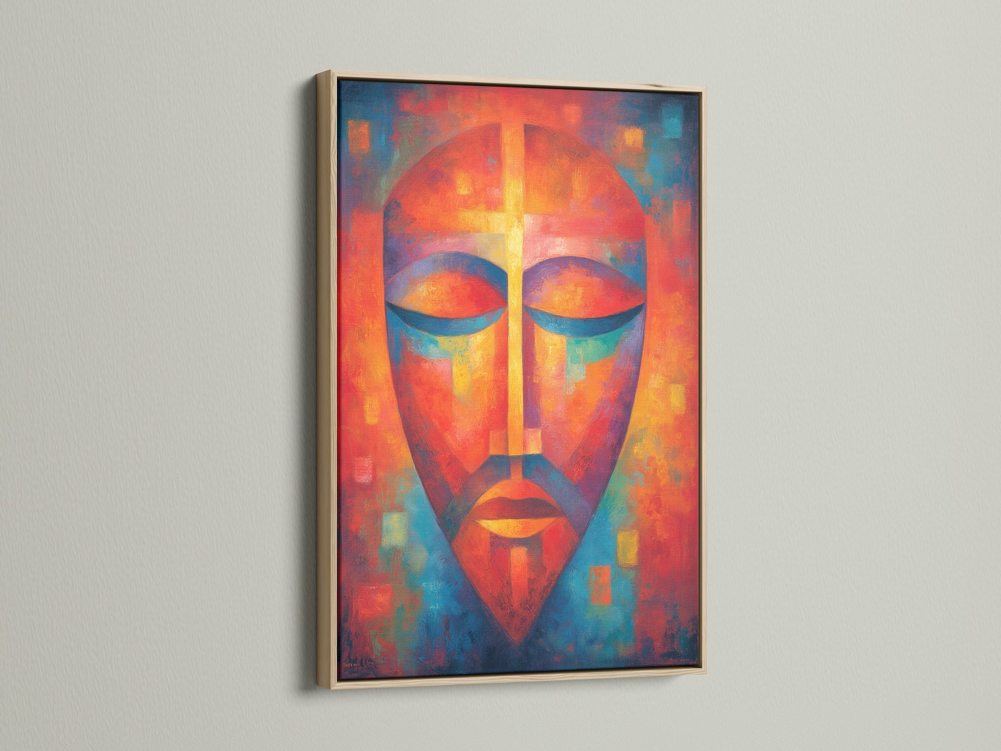 A vibrant artwork is showcased in an oak frame. The oak frame enhances the artwork's colors. This piece brings warmth to any space. Consider how the frame complements your artwork. Enhance your home's aesthetic.