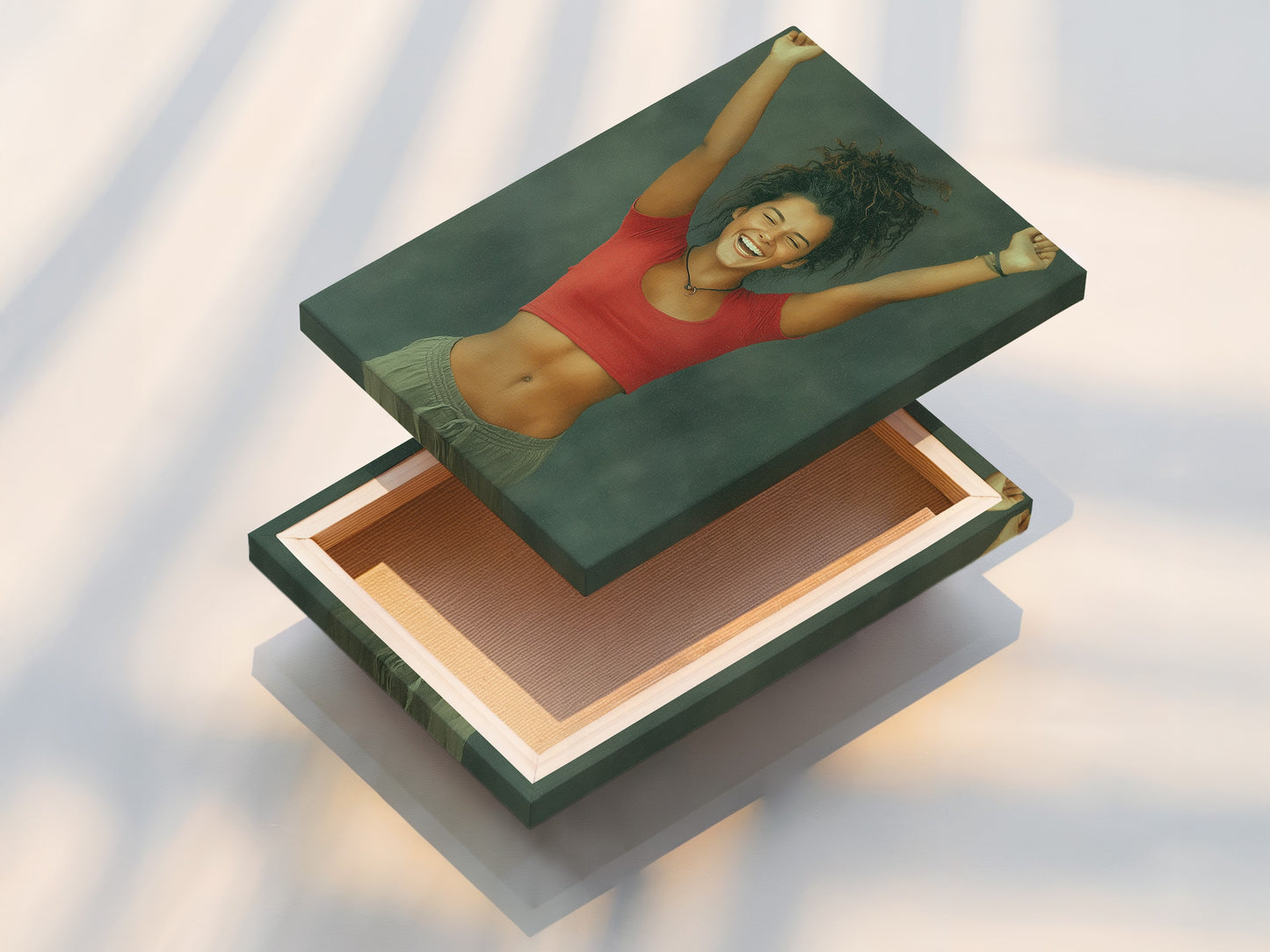 A stretched canvas print featuring Euphoric Woman art.  This happy canvas is ready to hang.  Add positive art to your walls.  Perfect for modern and eclectic styles.  Joy wall art that brings fun to any space.  Expressive and upbeat decor.