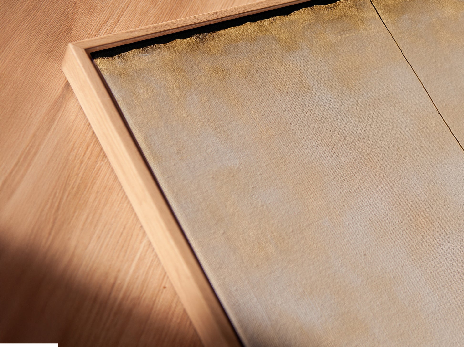 Close up of canvas print in floating frame. The minimalist meditation art print appears to float. It adds a modern touch to spiritual decor. Ideal for yoga studios or meditation spaces.