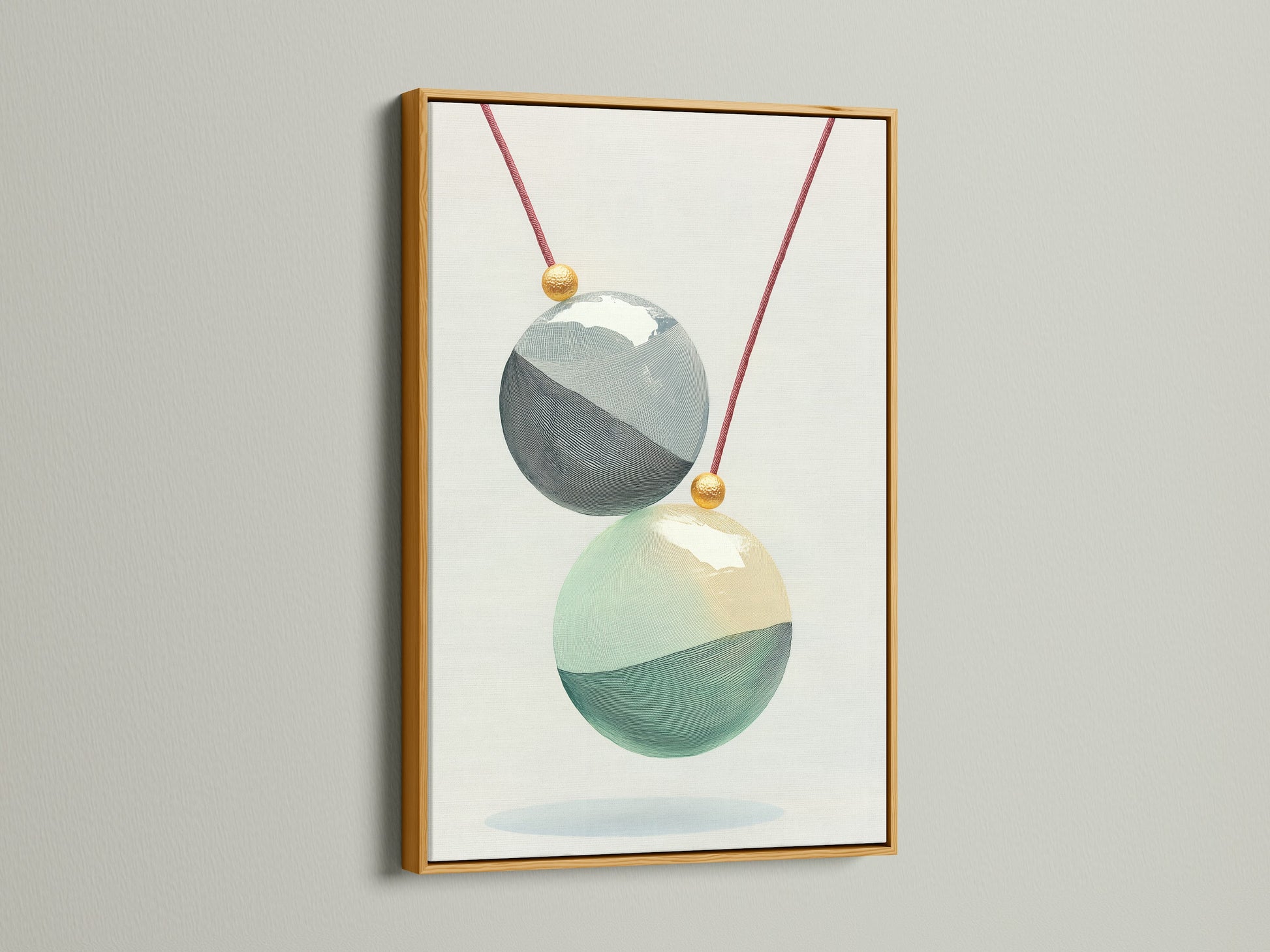 Geometric Spheres artwork with a gold frame. This elegant piece enhances any room. The teal and gold sphere print adds a touch of sophistication. Perfect for modern wall art and contemporary wall decor. Elevate your living room bedroom or office.