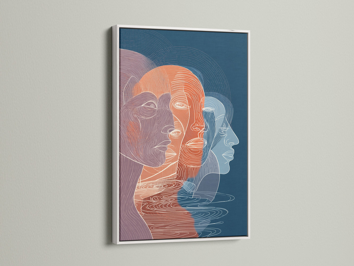 Art piece with a white frame is displayed. The white frame offers a clean and modern look. White enhances artwork. It provides a fresh feel to any room in your home or office.