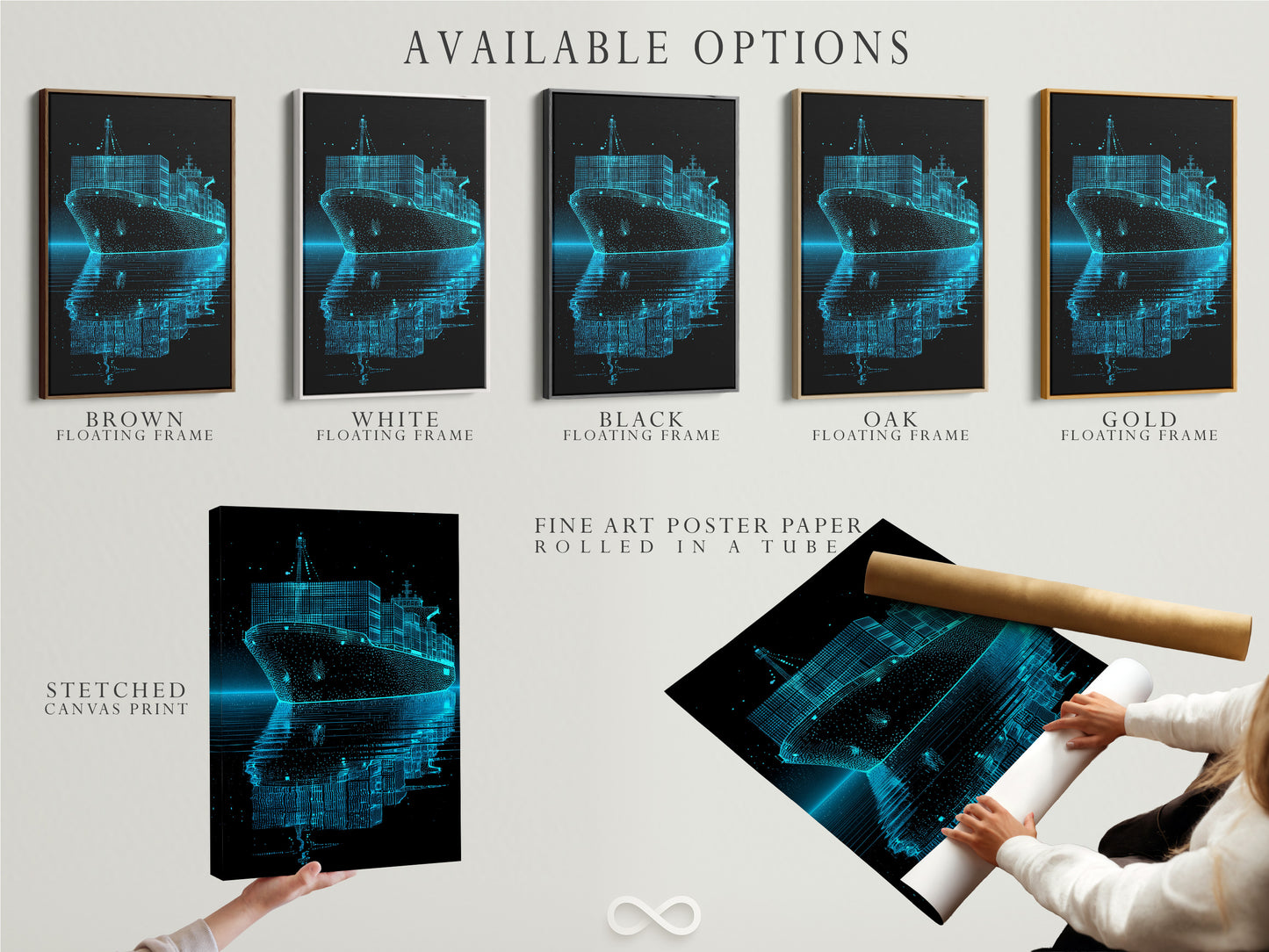 Explore available options for displaying artwork including stretched canvas prints. See fine art poster paper and floating frames. These diverse choices cater to different aesthetic preferences and display needs. Select the perfect medium and framing style to showcase your artwork.
