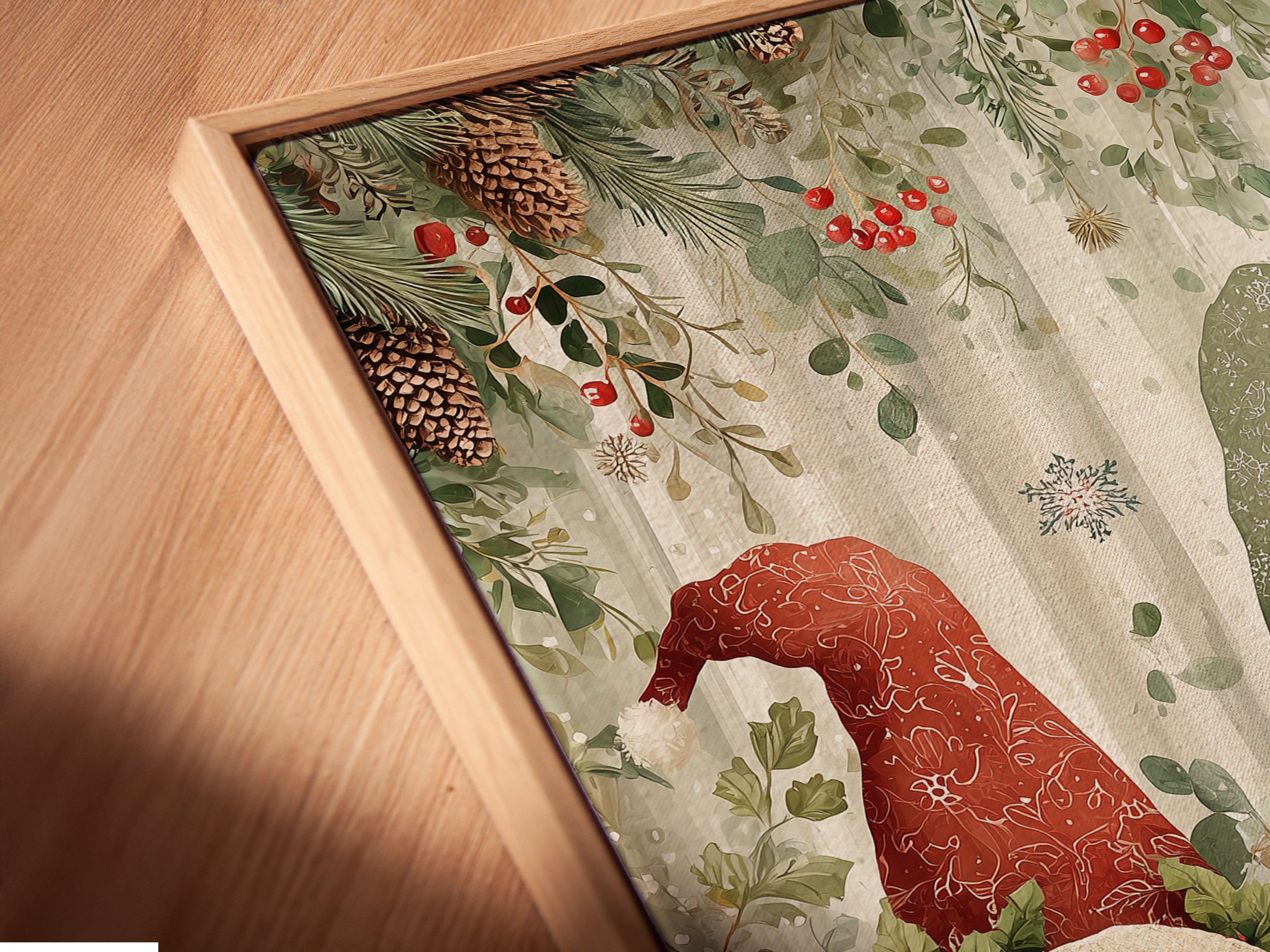 Cetakan Kanvas Gnome Krismas - Seni Dinding Gnome Percutian, Hiasan Musim Sejuk Scandinavia untuk Hiasan Dinding Dapur Rumah Ladang