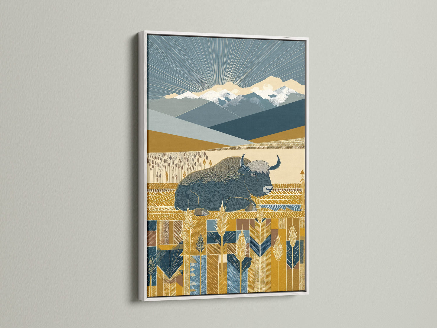 Buffalo Prairie Art Print - Western Landscape Canvas Art, Southwestern Wall Decor for Living Room, Bison Wildlife Print