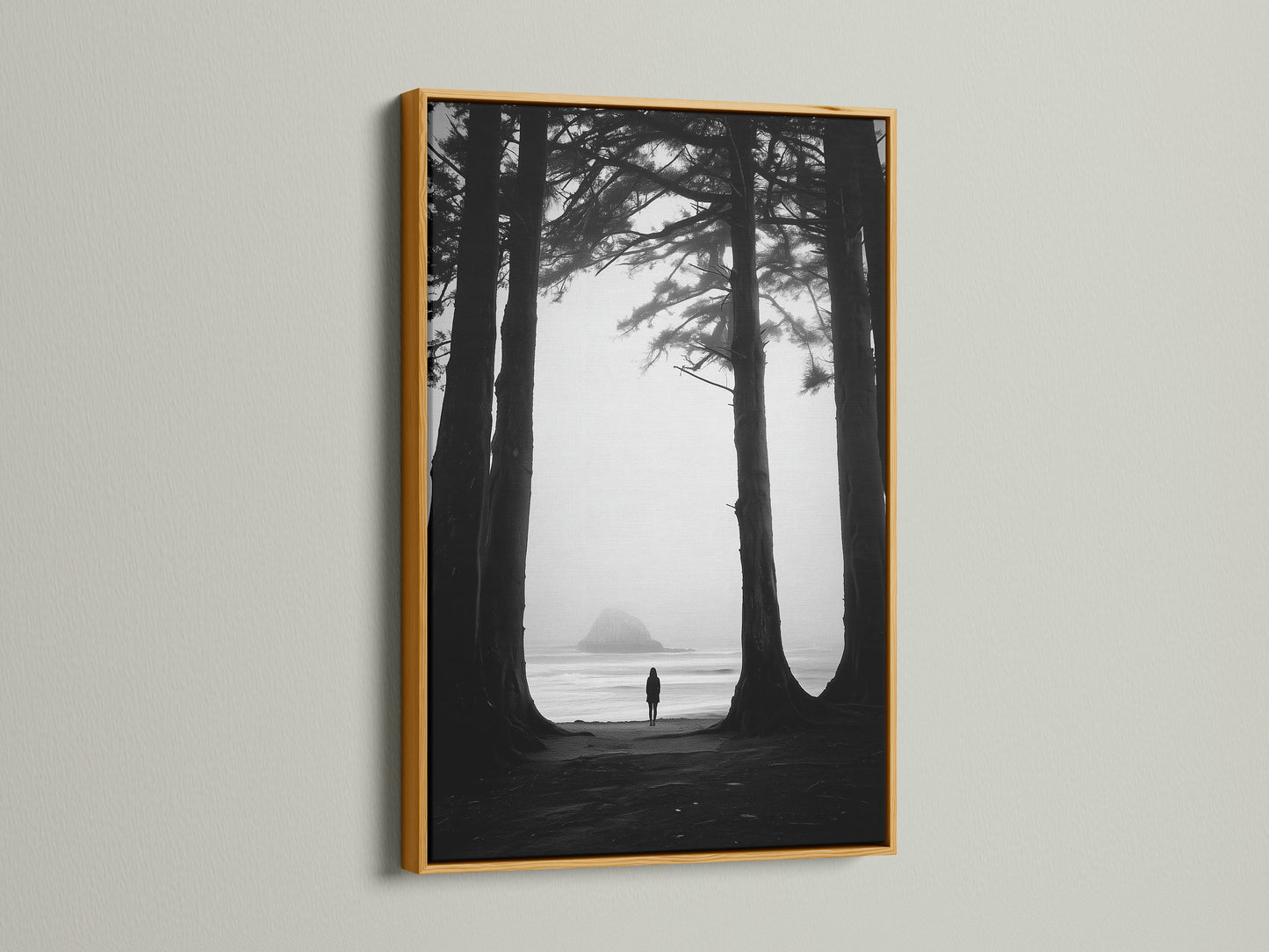 Artwork displayed in a gold frame featuring a beach scene. The gold frame adds a touch of luxury. It enhances the artwork's visual appeal. It provides a classic elegant look. Consider a gold frame for your artwork.