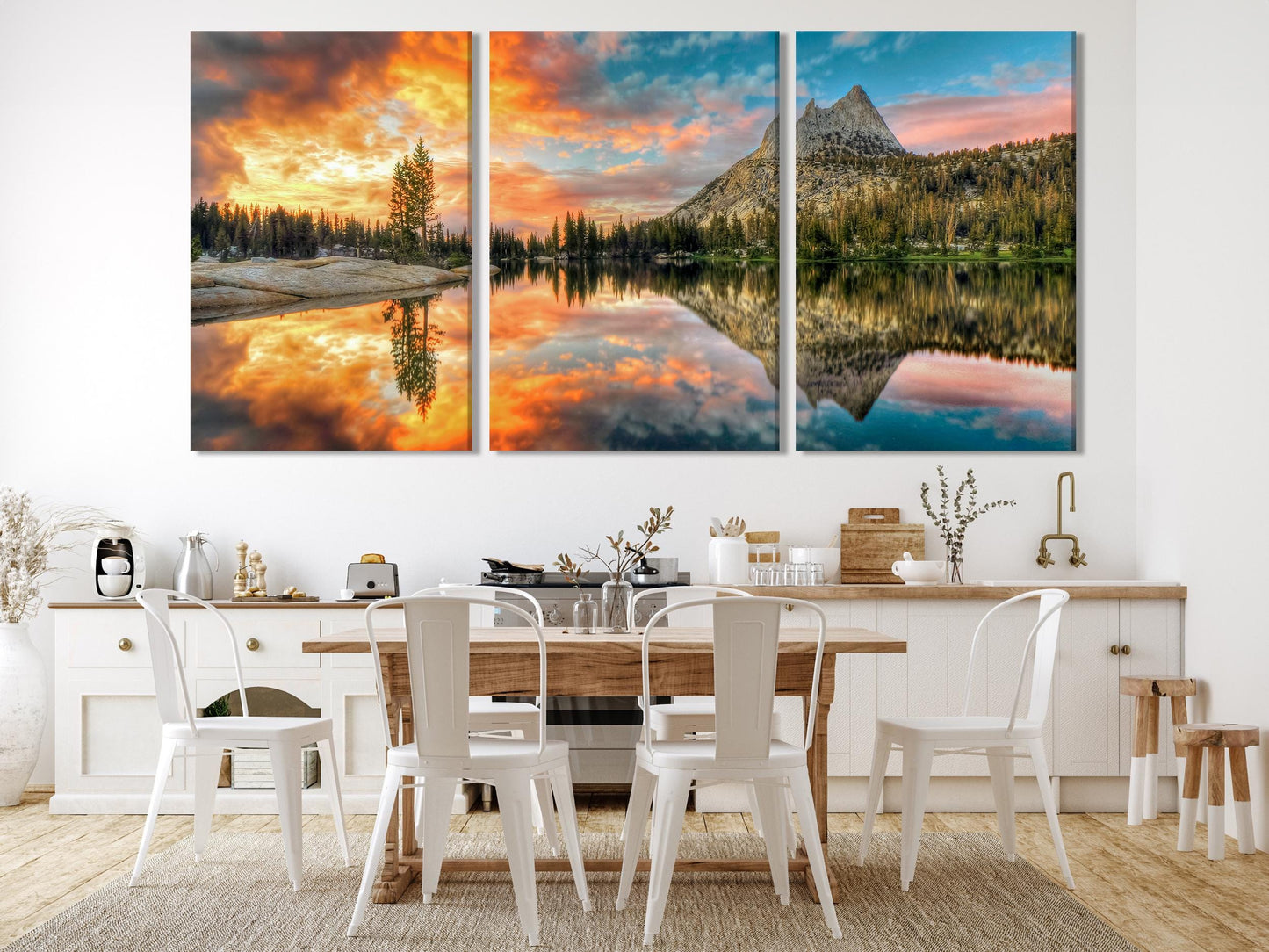 Cathedral Lake Leinwanddruck, Yosemite Nationalpark Wandkunst, Große kalifornische Berglandschaft, Extra große Natur Sonnenuntergang Wanddekoration