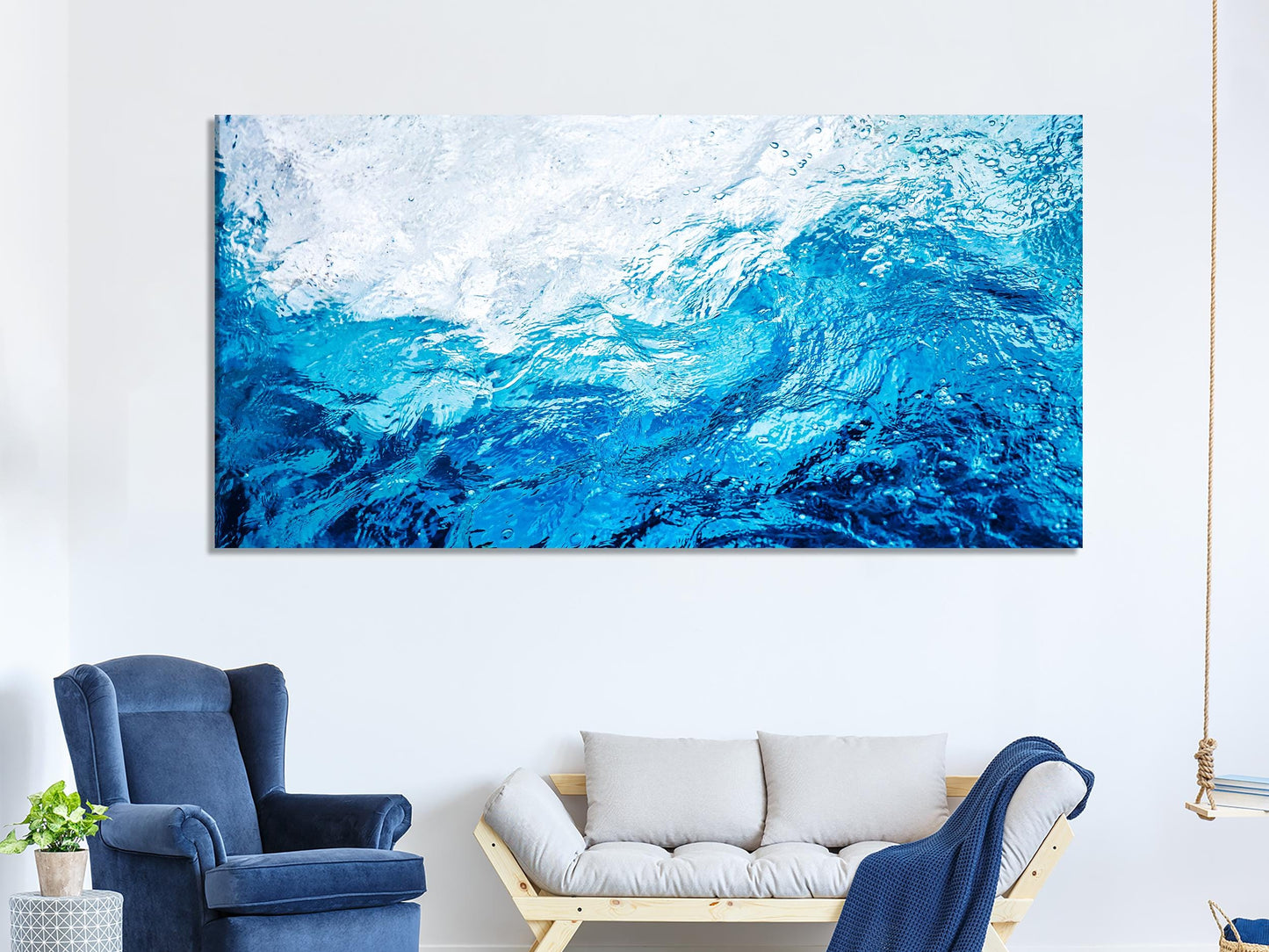 Abstract Ocean Artwork - Sea Waves Canvas Art, Navy Blue Abstract Art, Large Ocean Art Print, Modern Coastal Wall Art for Beach House Decor