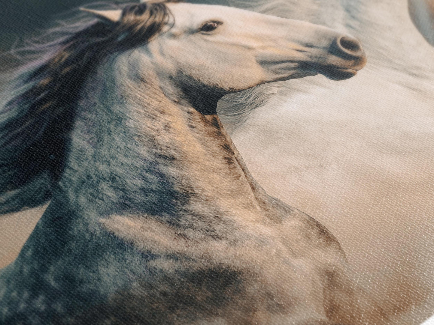 Grand tirage sur toile de chevaux au galop, art mural équestre, œuvre équestre majestueuse, tirage sur toile surdimensionné pour les amoureux des chevaux, décor moderne pour le salon