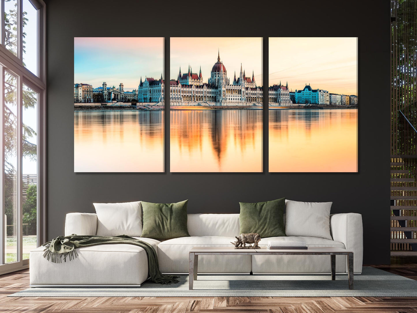 Leinwanddruck des Budapester Parlaments – Moderne, sanfte Wandkunst mit Sonnenuntergangs-Stadtbild von Ungarns berühmtem Wahrzeichen für die Wanddekoration zu Hause oder im Büro