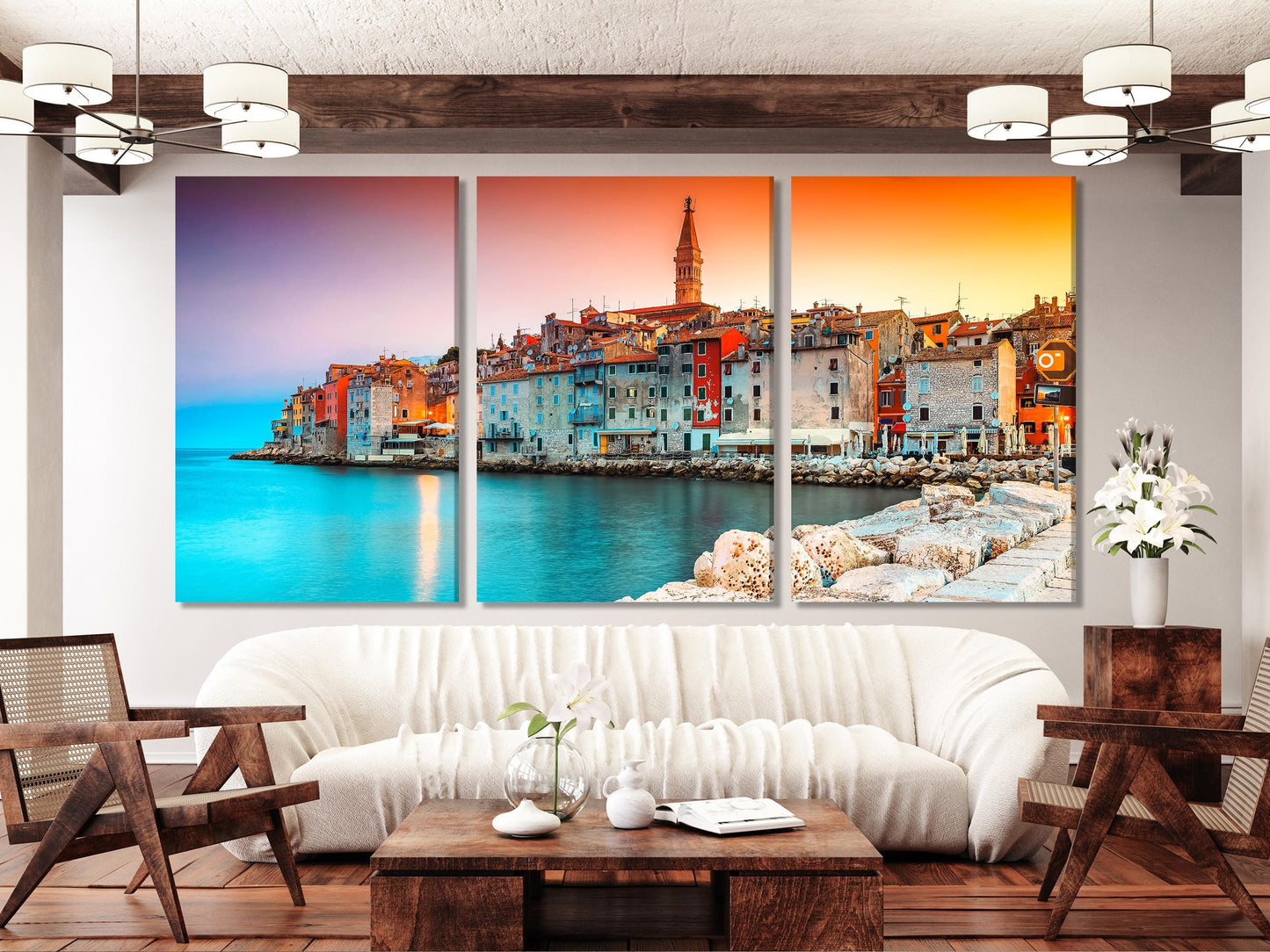 Rovinj Croatia Wall Art, Sunset Canvas Print, Romantic Coastal Decor, European Old Town Canvas, Framed Istrian Peninsula Art