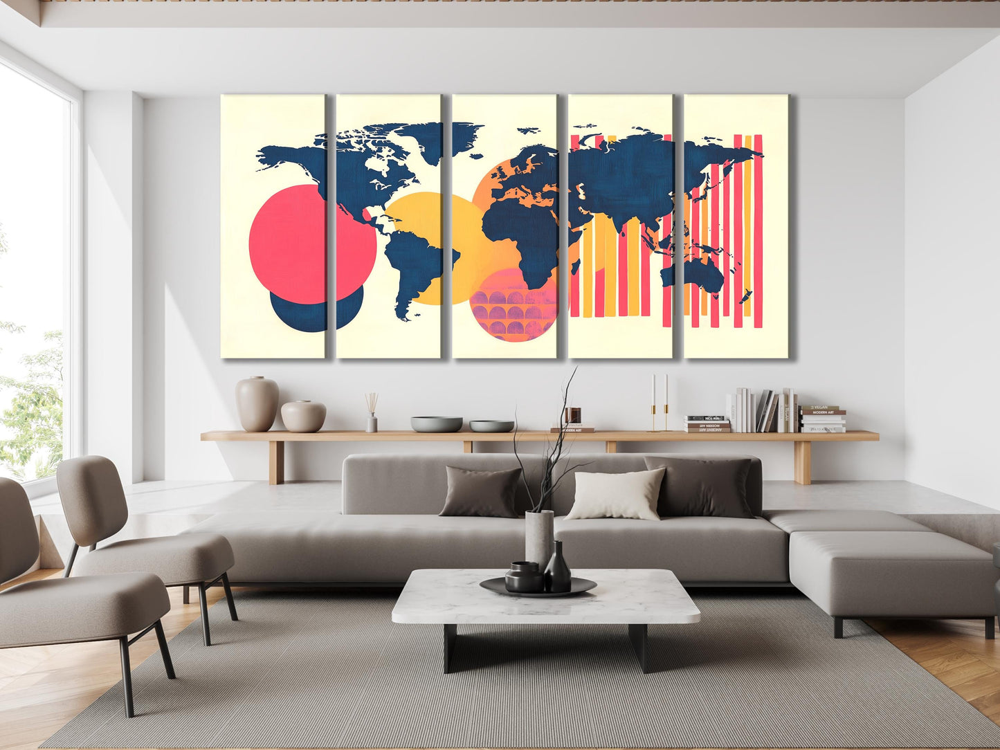Bunte abstrakte Weltkarte auf Leinwand, moderne Wanddekoration fürs Büro, geometrische Formen, globales Kunstwerk, zeitgenössische Karte fürs Arbeitszimmer