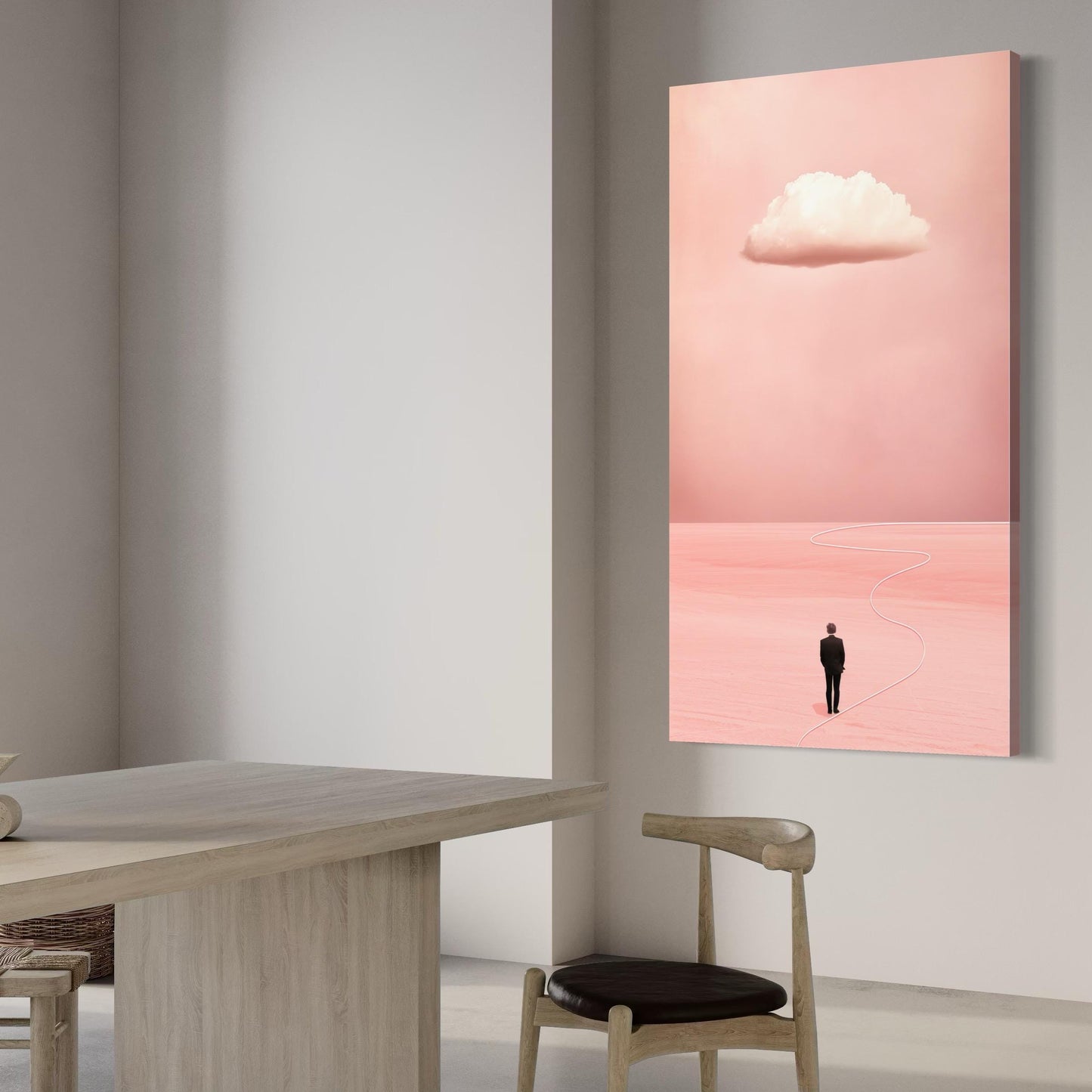 Blush Pink Cloud Wall Art - Minimalist Surreal Print Over the Bed Decor, Peach Abstract Artwork for Bedroom, Dreamy Above Bed Cloud Wall Art