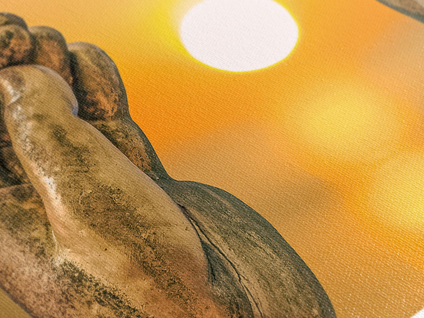 Buddha Hand Wall Art – Zen Sunset Canvas Print, Warm Tone Spa Wall Art, Large Meditative Wall Decor for Yoga Studio or Zen-Inspired Spaces