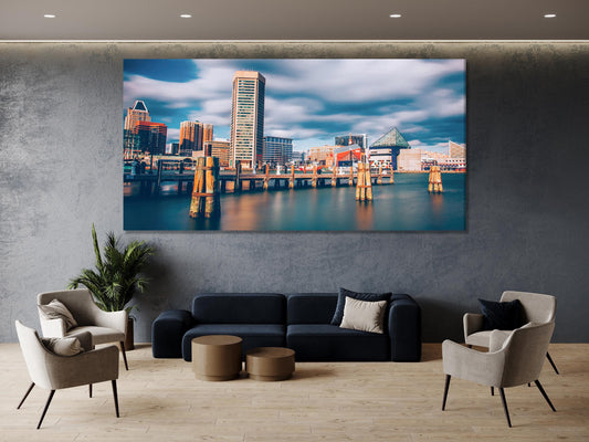 볼티모어 캔버스 아트 - 볼티모어 도시 풍경 캔버스 프린트, 볼티모어 벽 아트, 볼티모어 MD 항구, 볼티모어 벽 장식, 볼티모어 아트 프린트