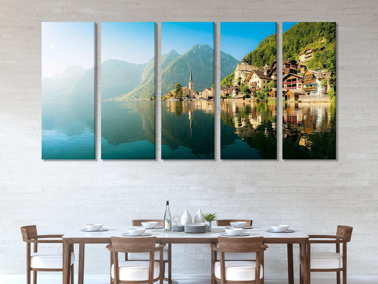 Estampado de lienzo de Hallstatt Austria, gran arte europeo de muro de la aldea, fotografía de paisajes de lago y montaña, decoración extra grande inspirada en viajes