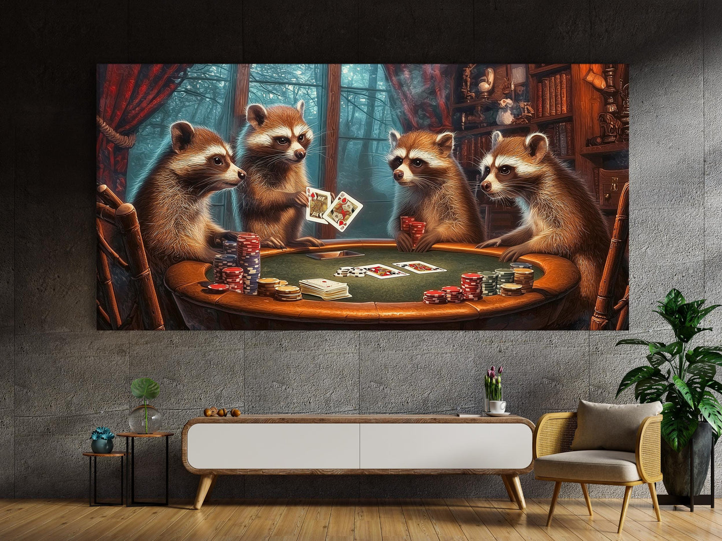 Waschbären spielen Poker Wandkunst - Man Cave Wanddekoration, Pokerzimmer Wandkunst, Spielzimmer Wandkunst, Geschenk für Ihn, Pokerliebhaber Geschenkidee für Zuhause