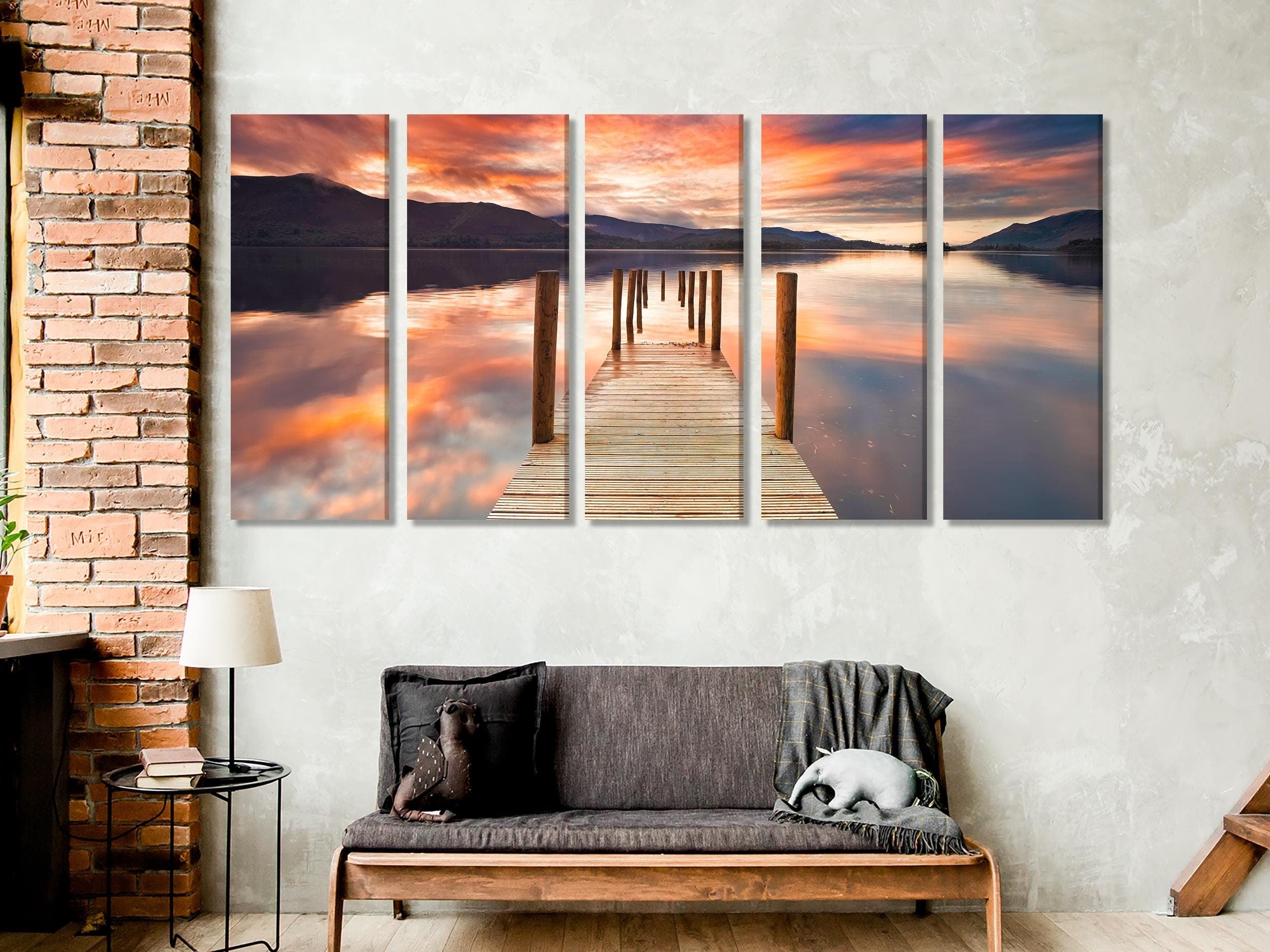لوحة قماشية لمرسى بحيرة ديستريكت، لوحة جدارية لغروب الشمس في مياه ديرونت، لوحة فنية كبيرة من 3 لوحات لمناظر طبيعية، لوحة فنية لمشهد بحيرة في إنجلترا، لوحة قماشية لطبيعة خلابة