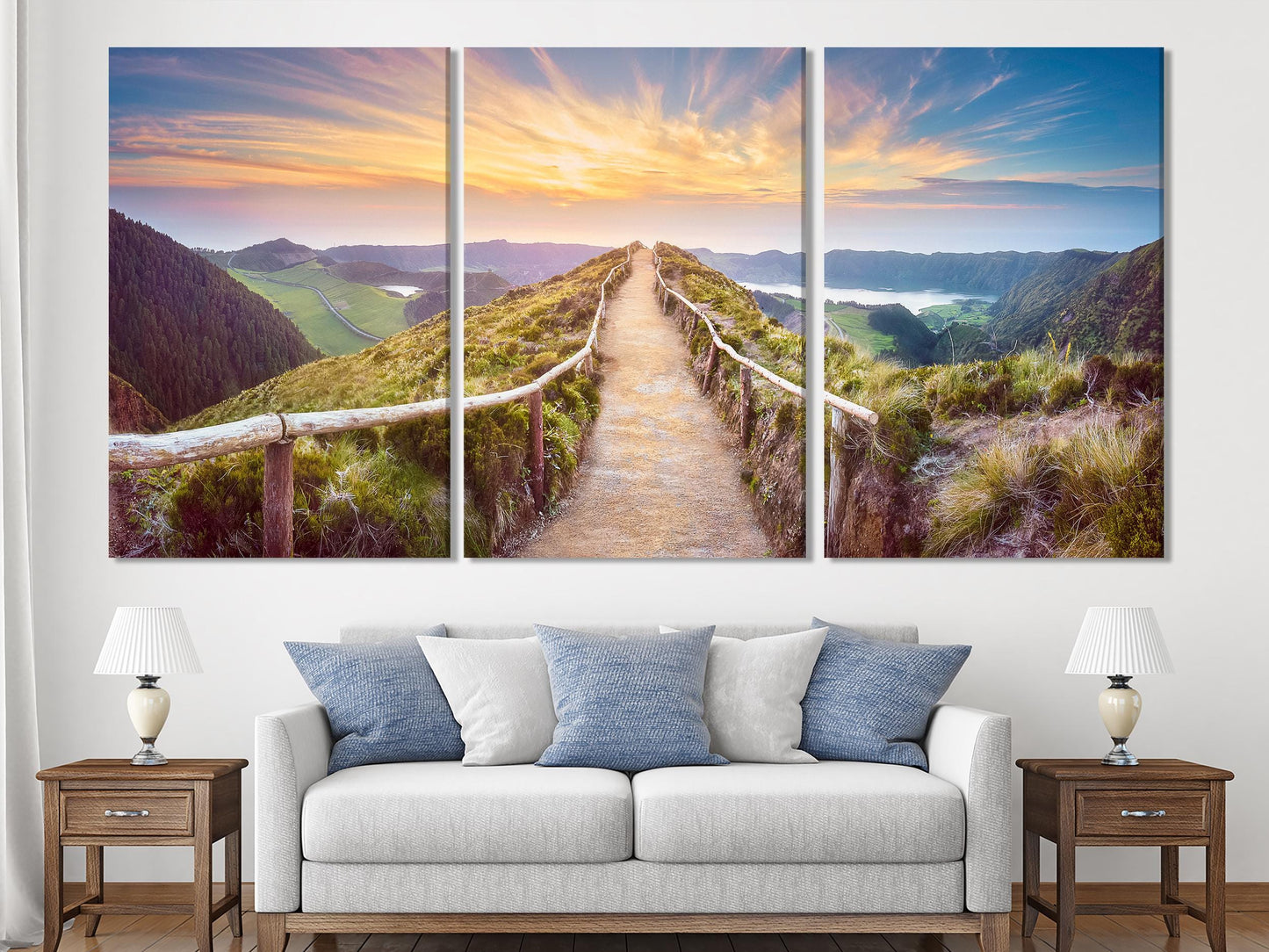 Azores Island Print Sunset Art Hiking Trail Wall Art Lake Multi-Panel Wall Art Panoramic Nature Canvas Print Azores Island Canvas Art Print
