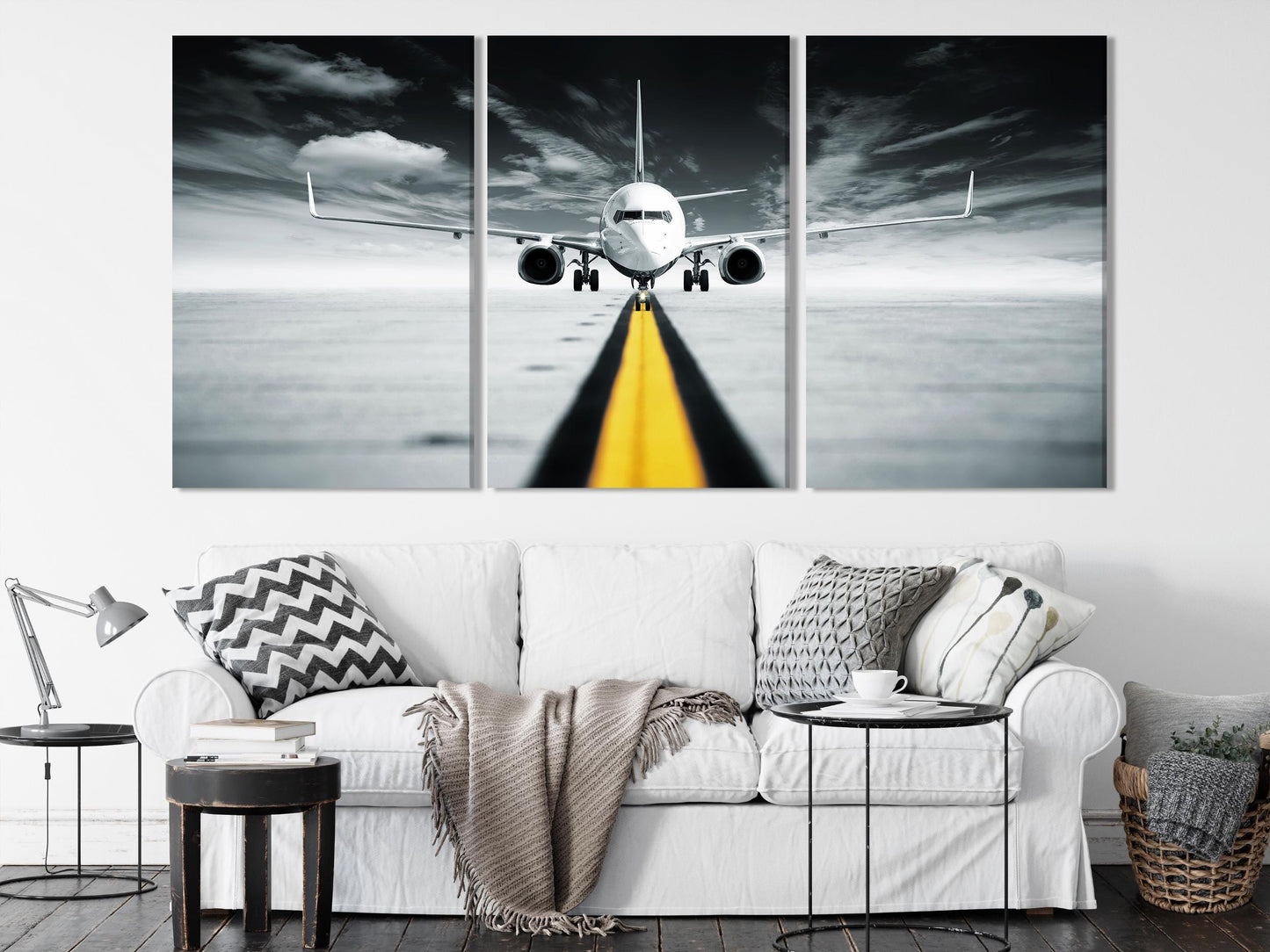 Aviation Wall Art Canvas Print, Extra Large Modern Airplane Wall Art, Black and White Aircraft Decor for Living Room or Office Gift Art Idea