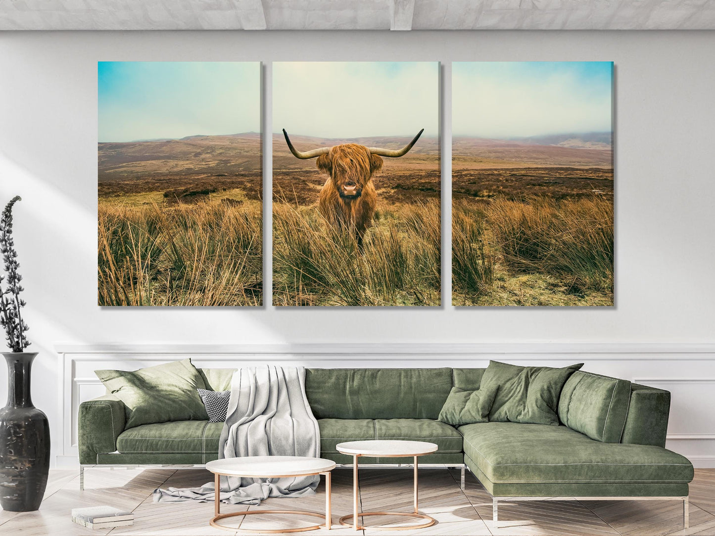 Highland Cow Wall Art - Rustic Art Farmhouse Decor, Hairy Cow Oversized Canvas Print, Country House Wall Decor, Farm Decor, Cow Wall Decor