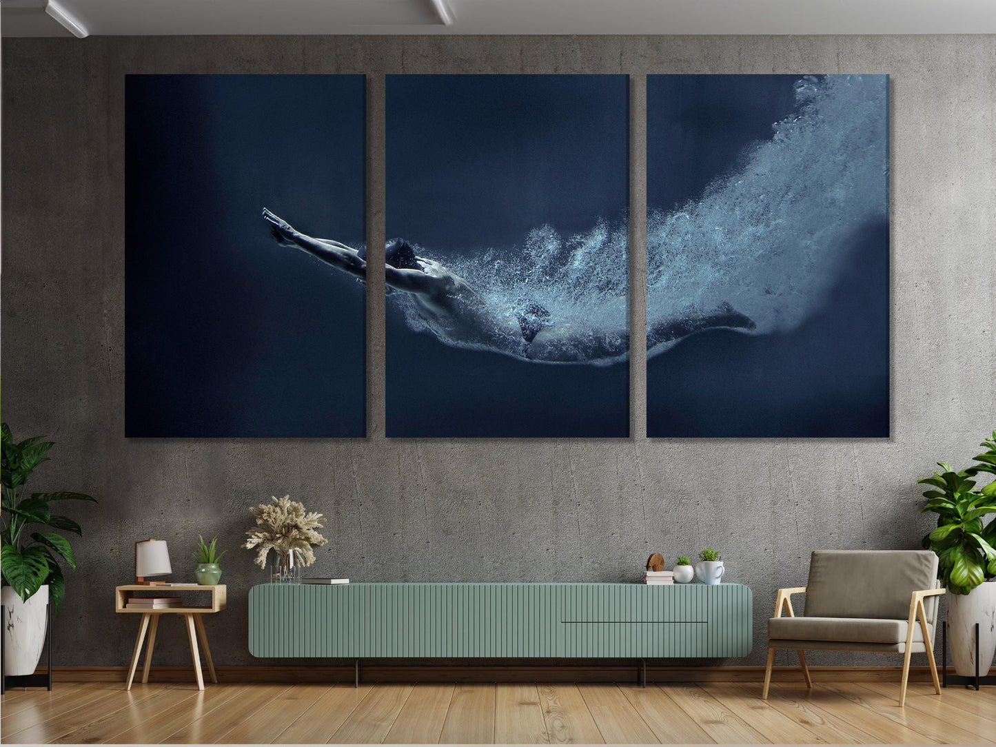 Swimmer Wall Art - Underwater Diver Canvas Print, Modern Water Sports Artwork, Underwater Swimmer Art Print, Contemporary Sports Wall Decor