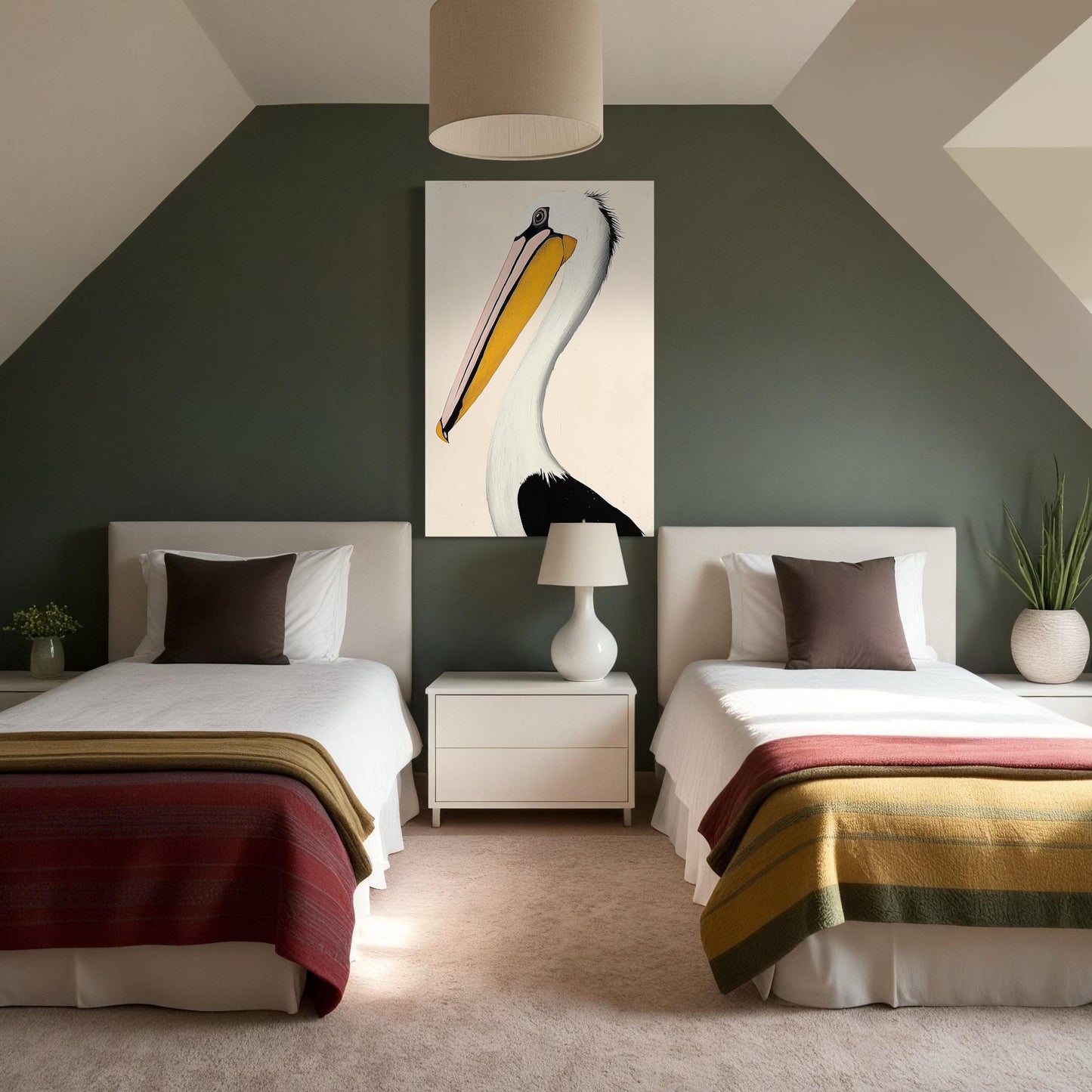Abstract Pelican Wall Art - Coastal Canvas Art, Minimalist Bird Print, Modern Seabird Painting, Large Abstract Pelican Art, Nautical Artwork