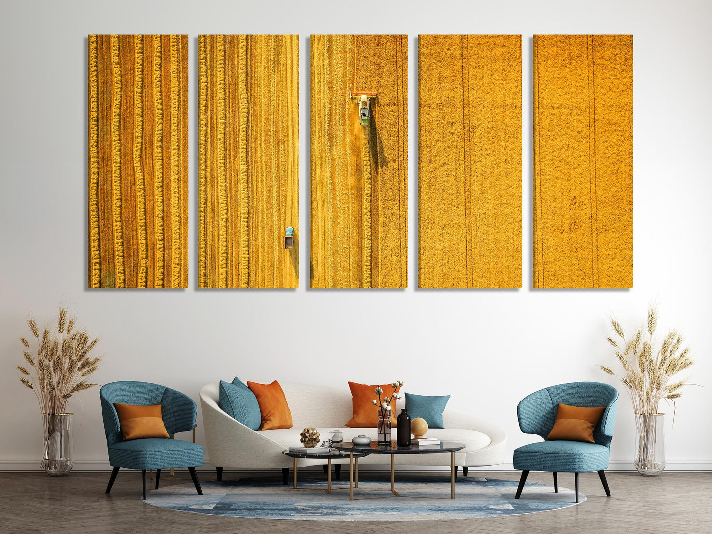 Aerial Wheat Field Canvas Print, Harvesting Scene Wall Art, Large Farmland Landscape, Golden Crop Artwork, Rural Agriculture Office Decor