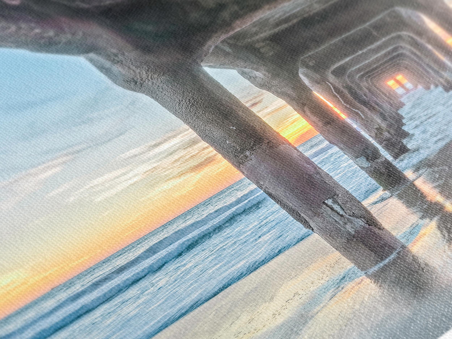 Under the Pier Canvas Print, Sunset Beach Wall Art, Large Coastal Art, California Ocean View, Pier Canvas Artwork, Modern Nautical Decor