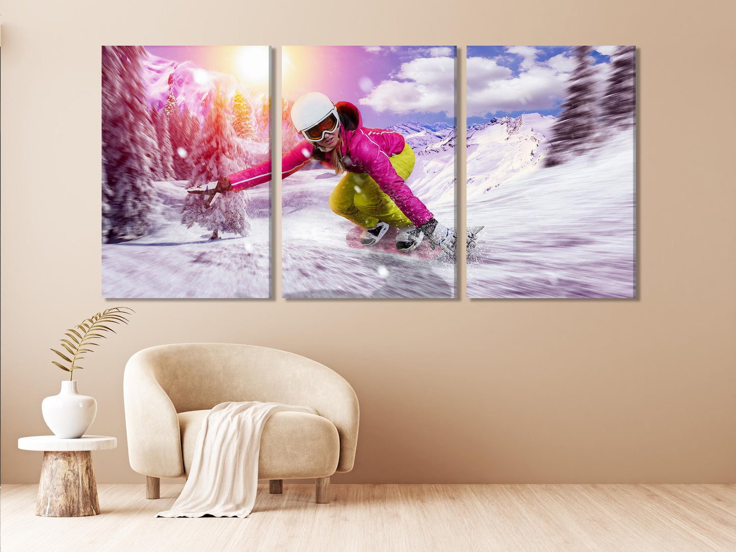 Snowboarder Canvas Print, Winter Sports Wall Art, Action-Packed Snowboarding Scene, Bright Mountain Landscape, Large Adventure Decor