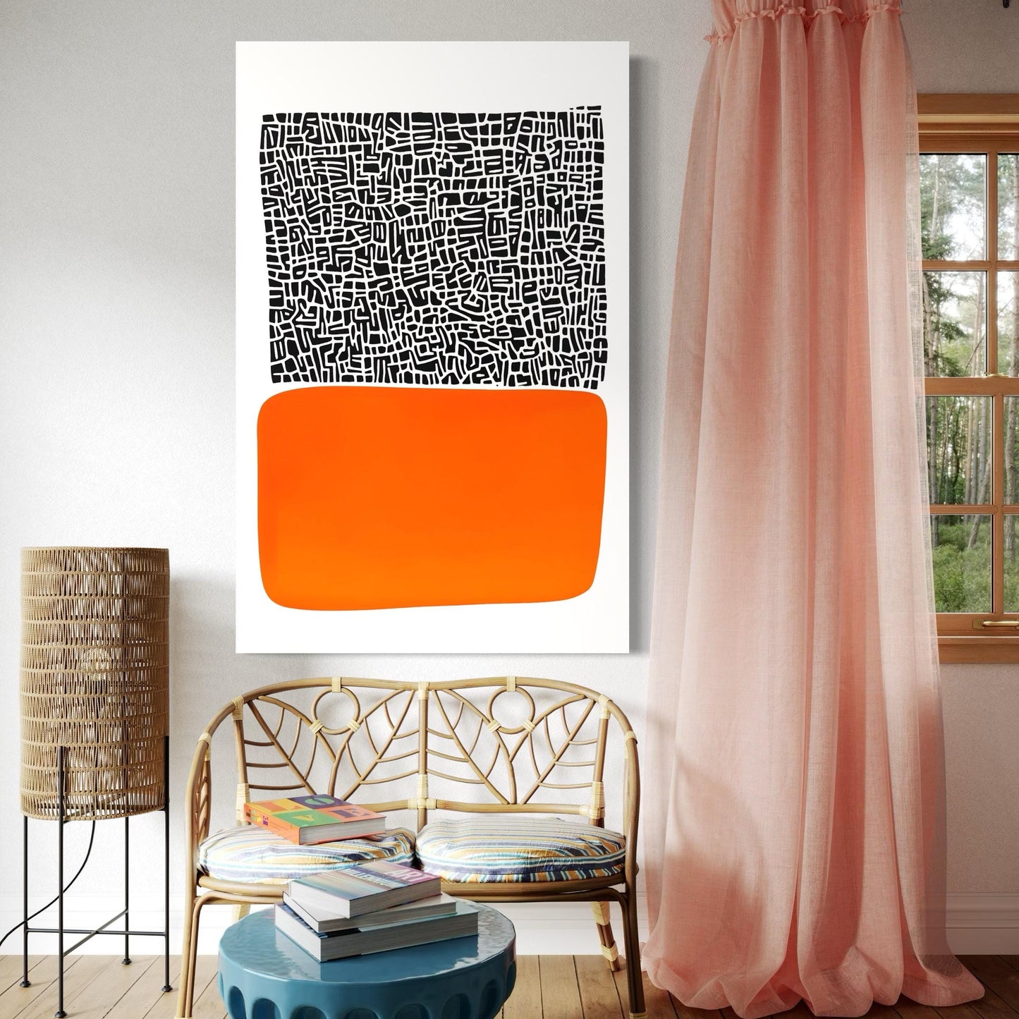 Abstract Print - Mid Century Modern Wall Art, Extra Large Abstract Canvas Print, Black and Orange Geometric Artwork, Birthday Gift for Mum