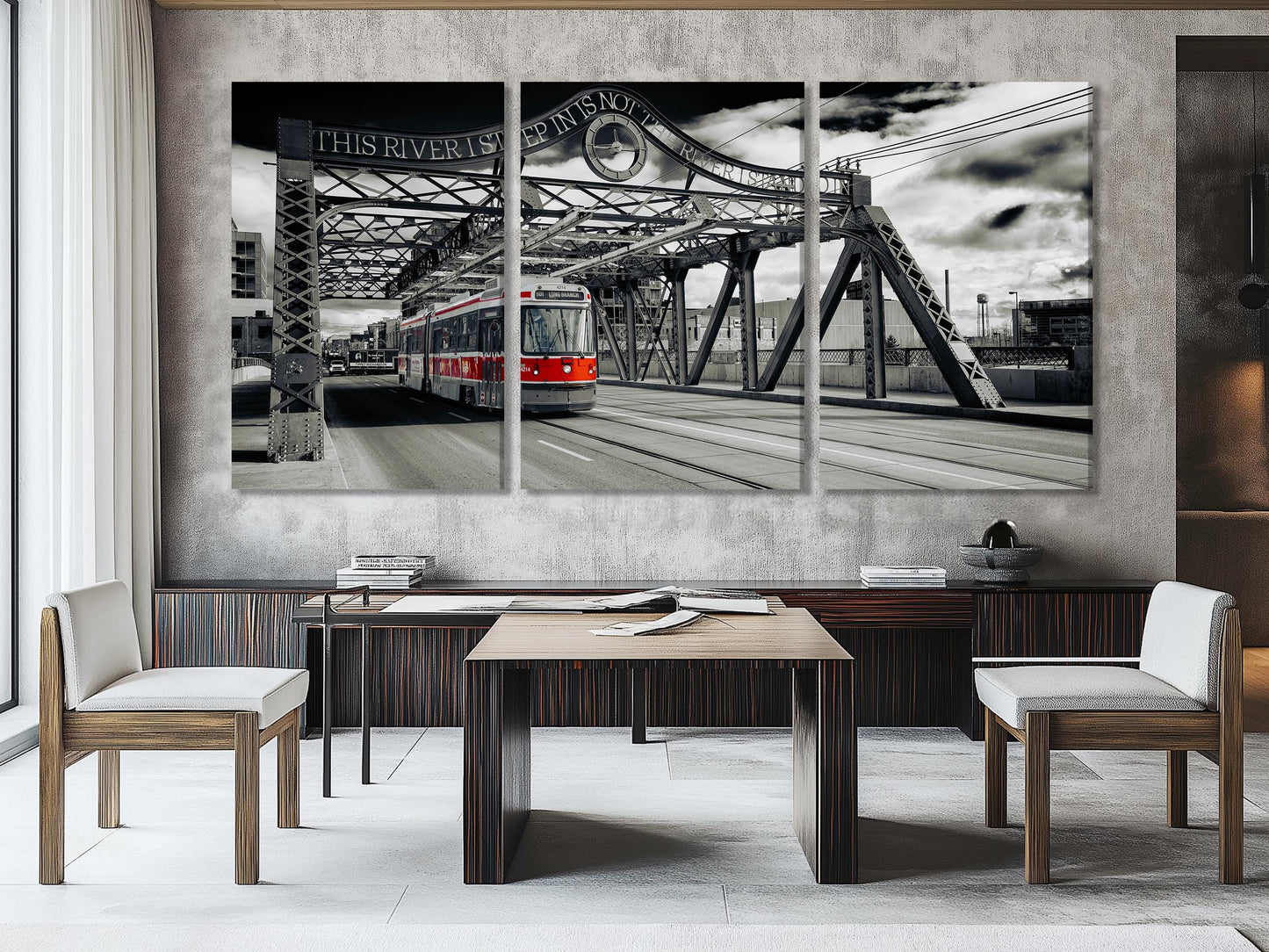 Toronto Canvas Art Extra Large Toronto Art at Queen Street Bridge Toronto Art Print Iconic Canadian Decor Red Toronto Streetcar Print