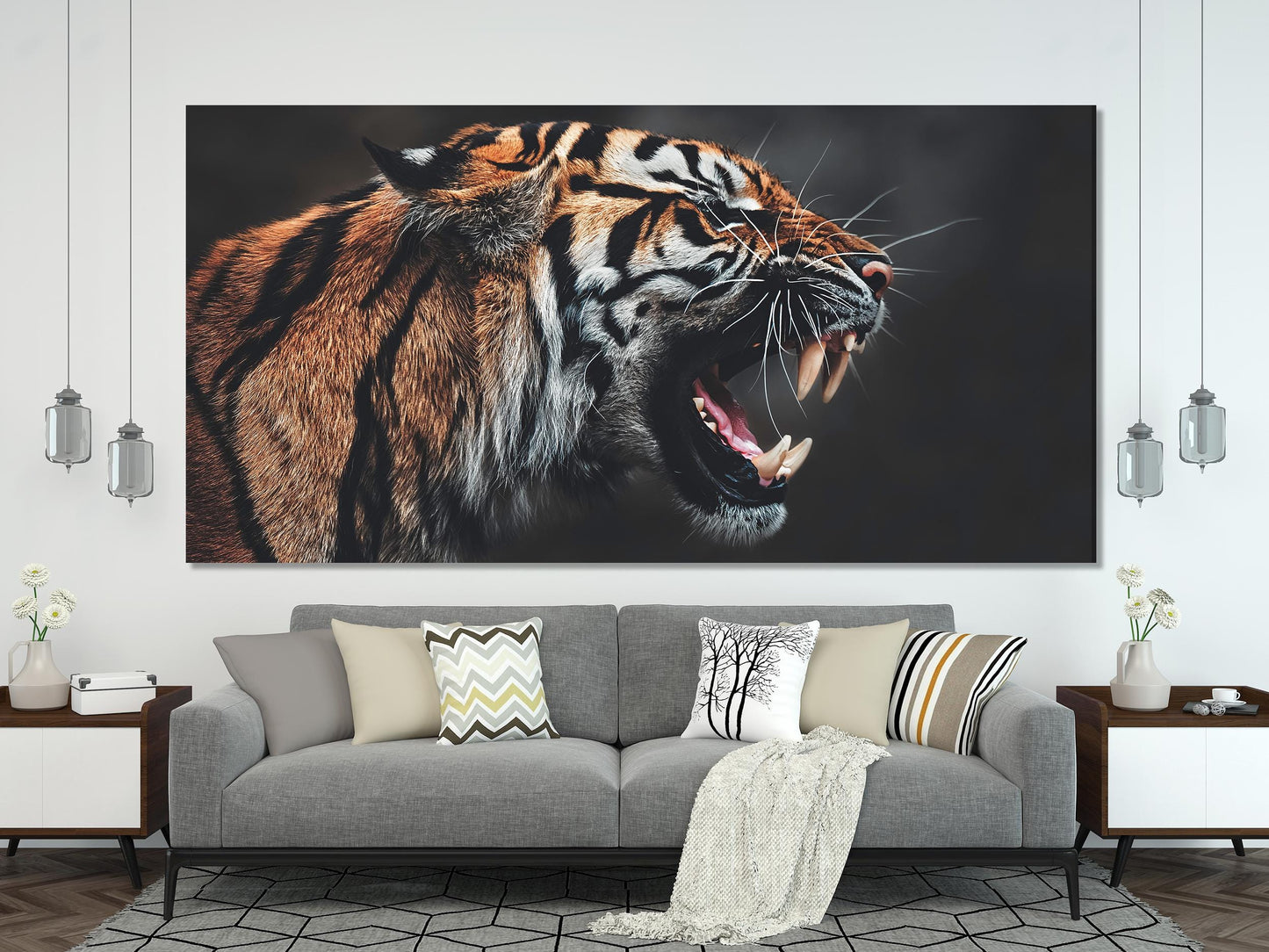 Roaring Tiger Canvas Art - Wildlife Wall Art, Large Tiger Canvas Print, Wild Tiger Canvas Art Print - Tiger Wall Art, Wildlife Artwork Print