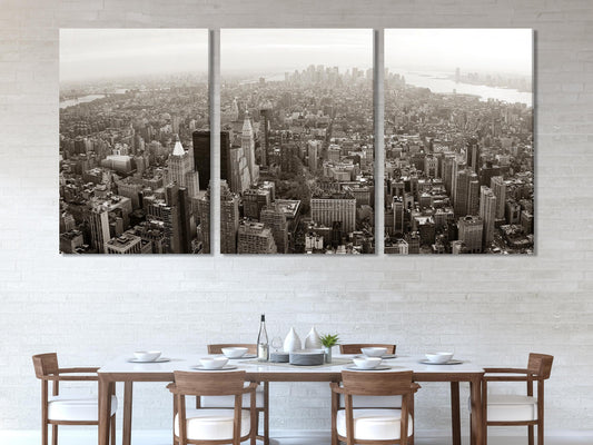 뉴욕 도시 풍경 벽 아트 - 맨해튼 스카이라인 캔버스 프린트, 대형 레트로 NYC 아트워크, 모던 오피스 장식을 위한 빈티지 뉴욕 미술품
