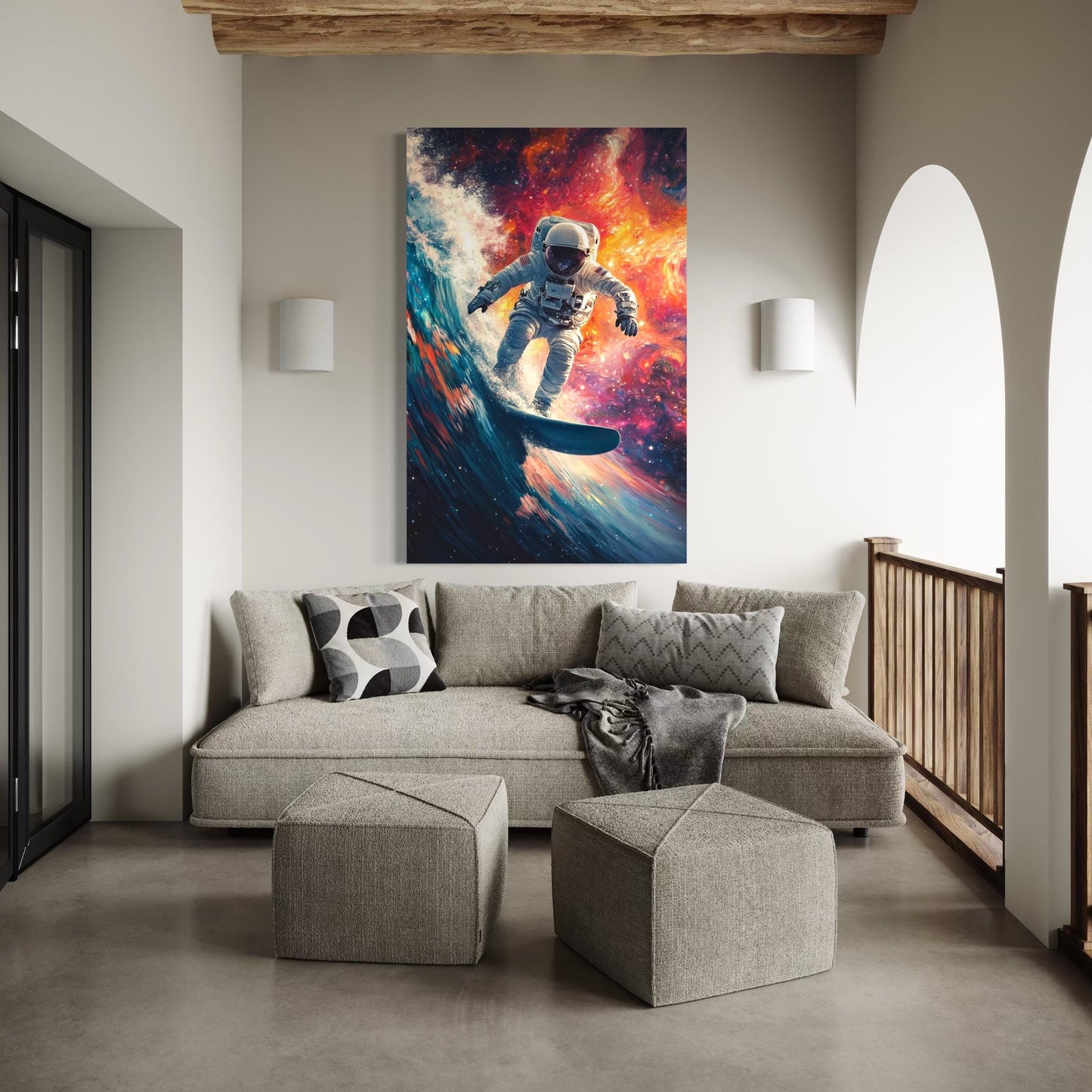 Astronaut Surfing Wall Art - Cosmic Surfer Canvas Print, Wave Surfing Artwork, Space Surfer Decor, Astronaut Art Print, Surfer Gift Idea