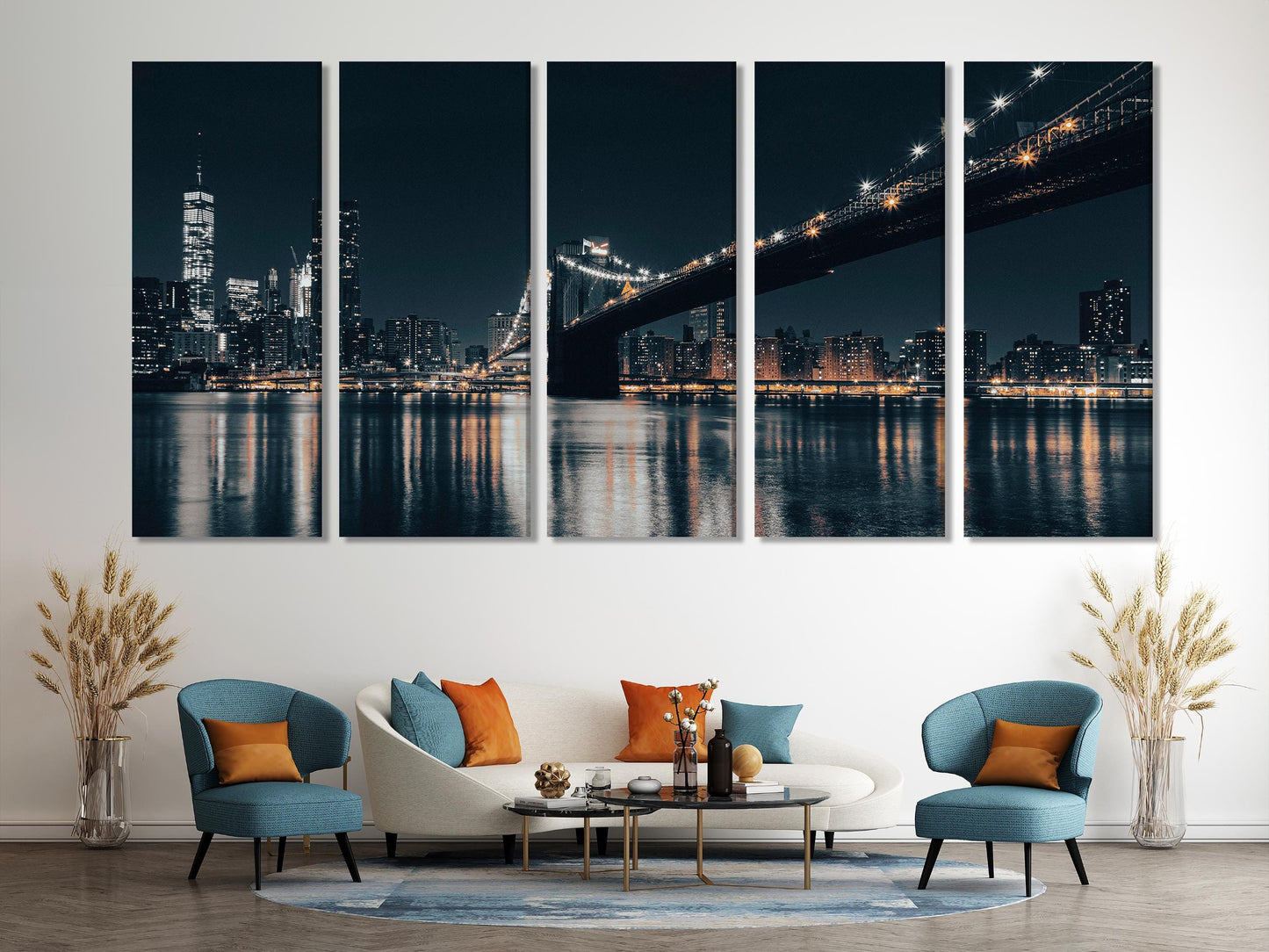 Brooklyn Bridge Canvas Print – Modern New York City Cityscape, Extra Large NY Brooklyn Bridge Wall Art for Modern Urban Office Wall Decor