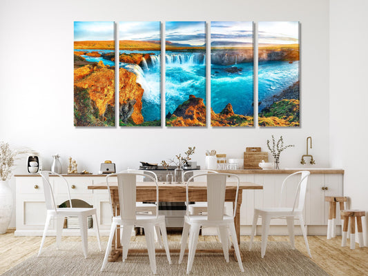 폭포 캔버스 아트 – 아이슬란드 벽 아트, 고다포스 폭포 벽 아트, 아이슬란드 폭포 벽 장식, 현대 아이슬란드 미술 벽 장식