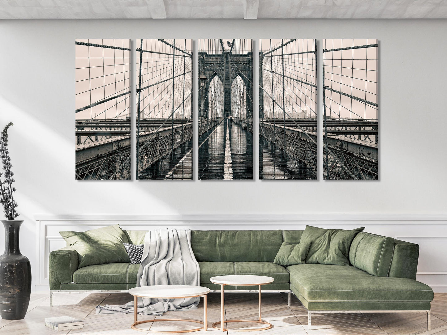 Brooklyn Bridge Canvas Print, Black and White New York City Art, Iconic Bridge Wall Decor, Industrial Urban Landscape, Large NYC Canvas Art