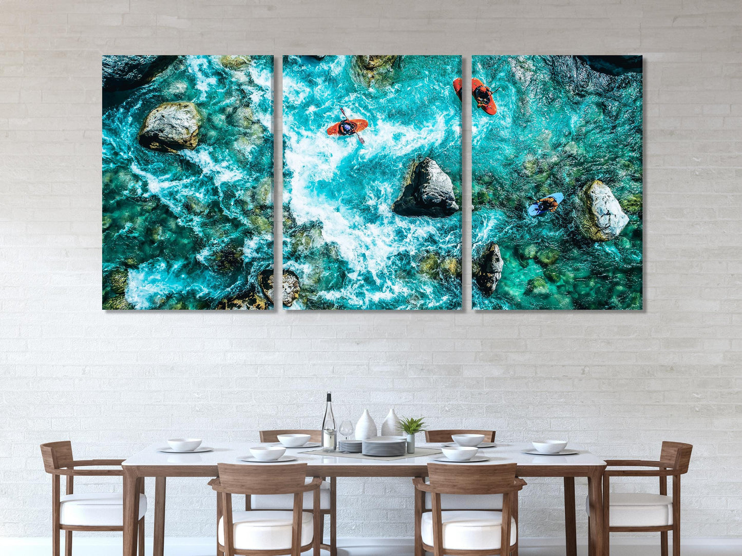 Soca River Kayakers Canvas Print, Aerial View Wall Art, Whitewater Rafting Landscape, Large Adventure Artwork, Slovenia River Scene Decor